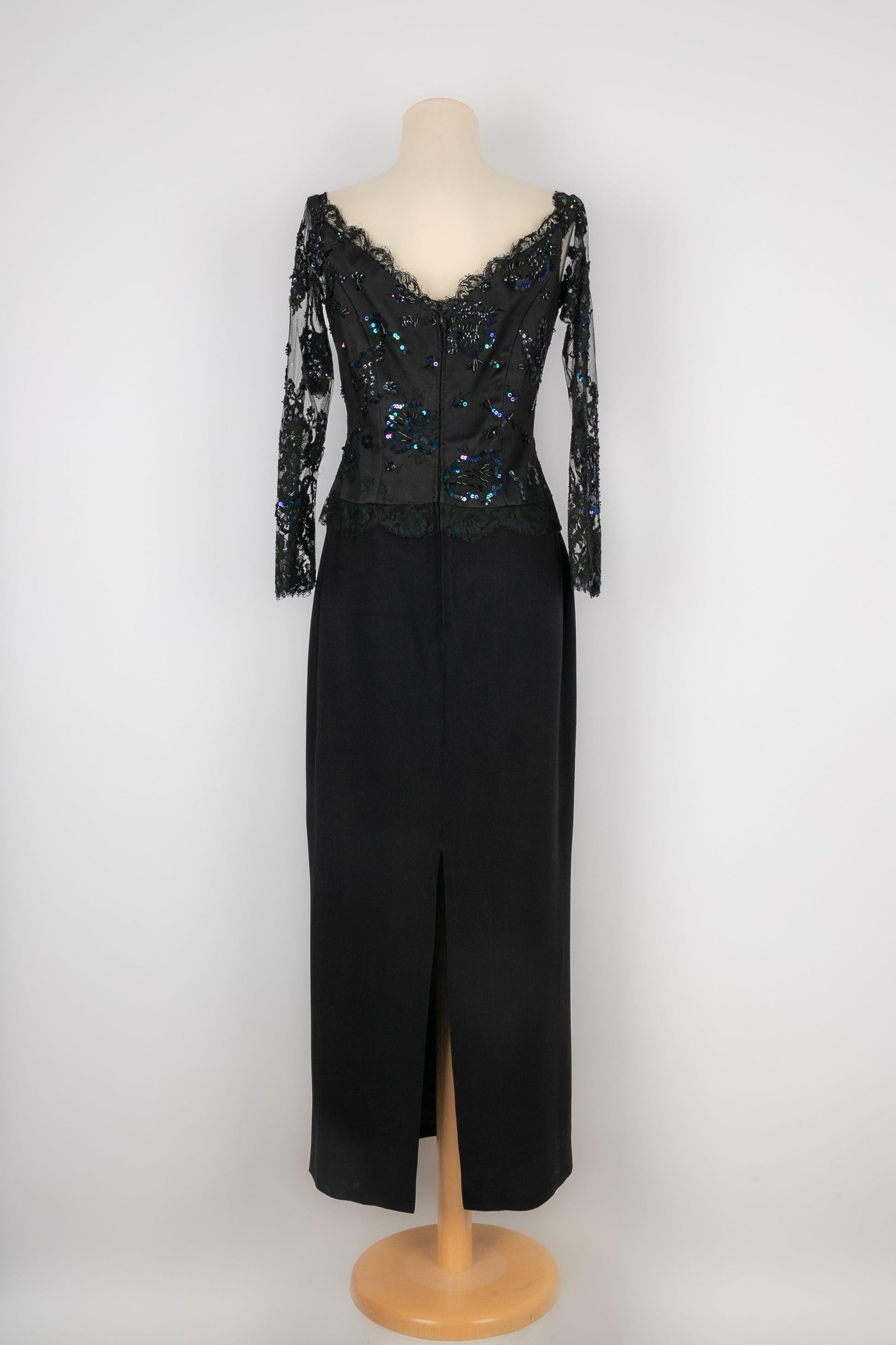 Vestido de noche Dior de crepé negro y encaje Negro en venta