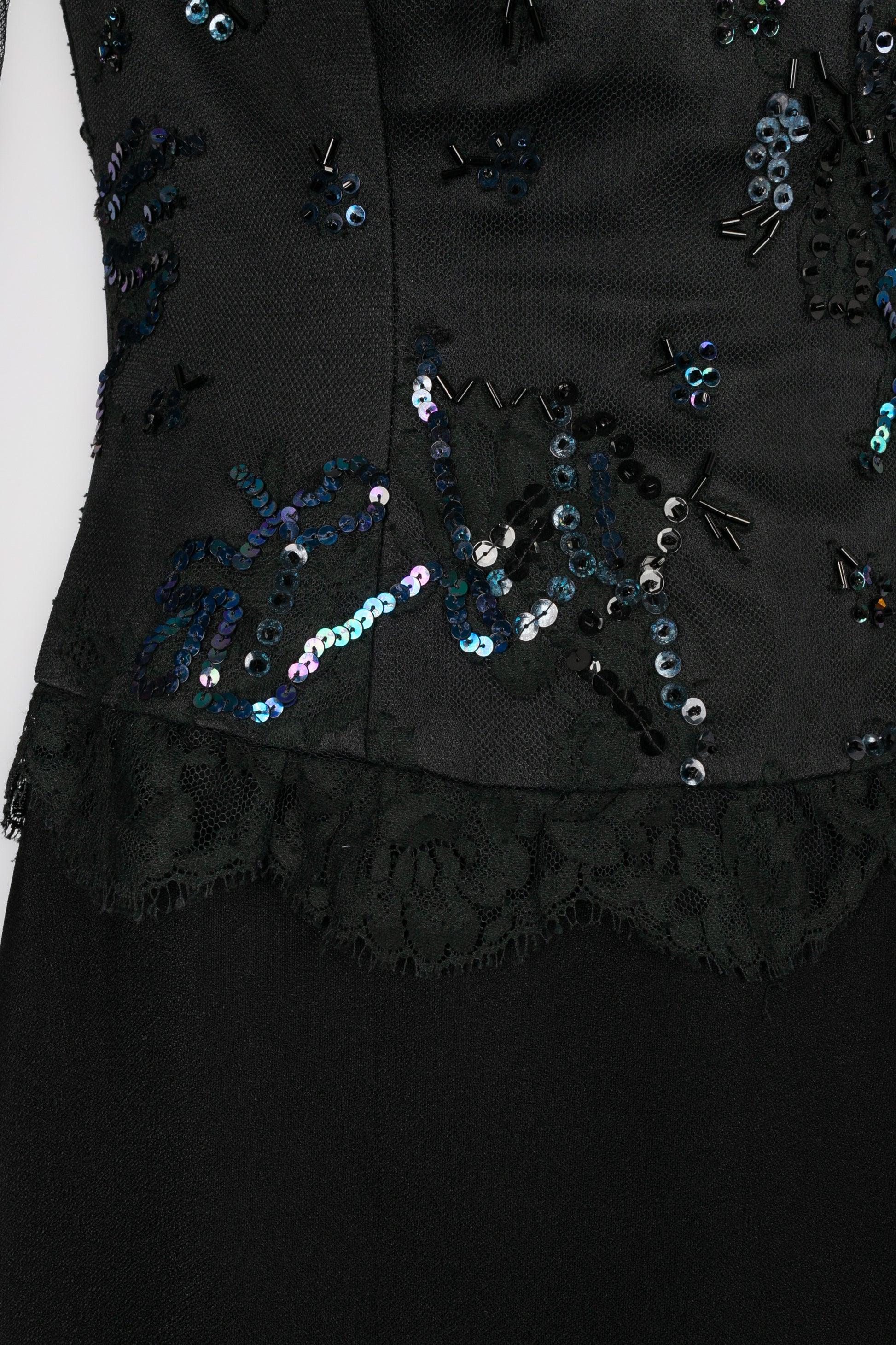 Vestido de noche Dior de crepé negro y encaje en venta 1