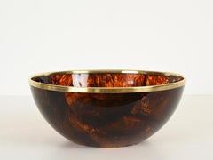 Dior Extra-Large Decorative Bowl in Tortoiseshell Lucite and Brass, Italy 1970s
