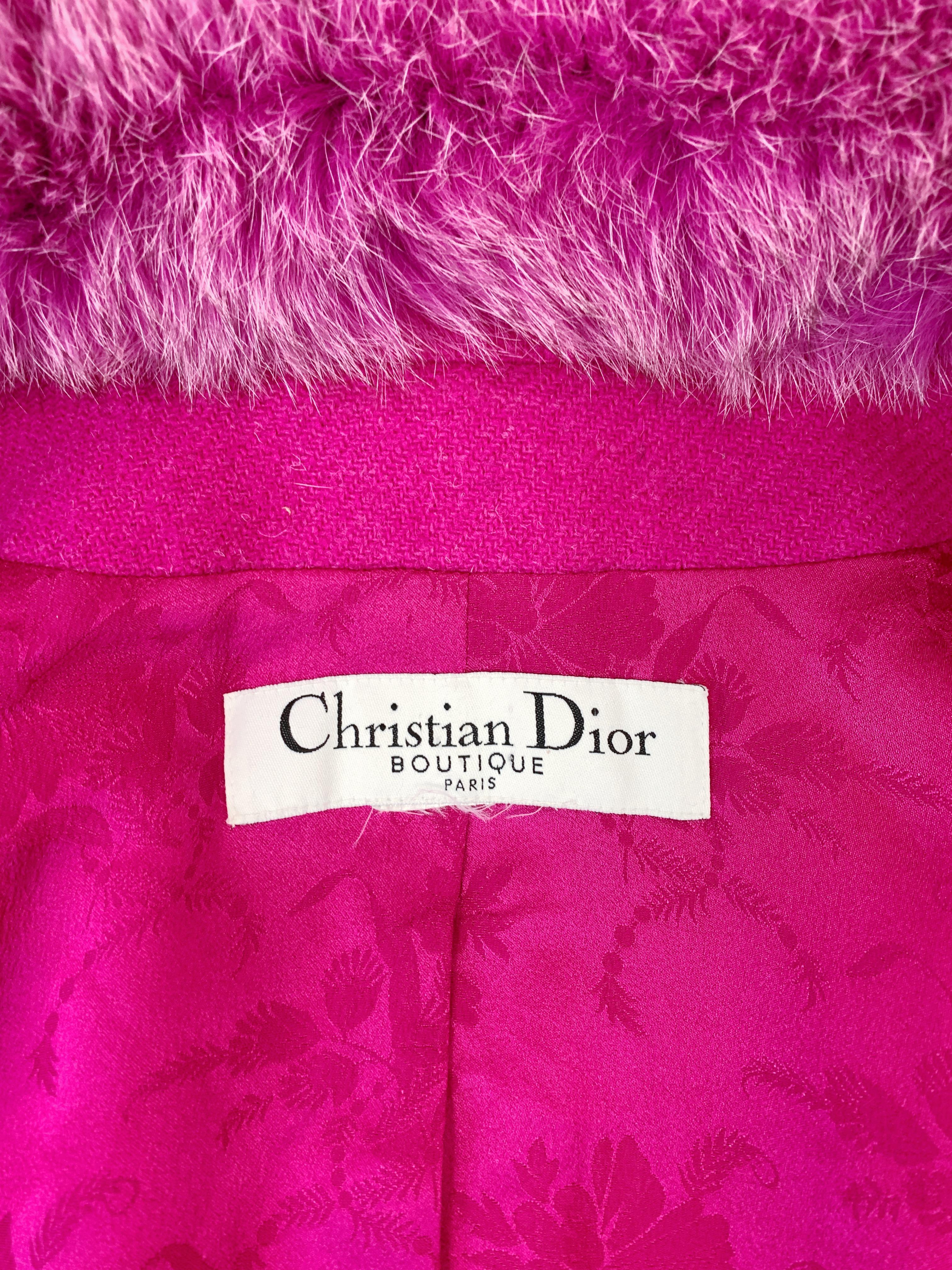 Dior Fall 1998 RTW Hot Pink Tweed Suit with Fox Fur 4