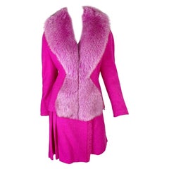 Dior Fall 1998 RTW Hot Pink Tweed Suit with Fox Fur