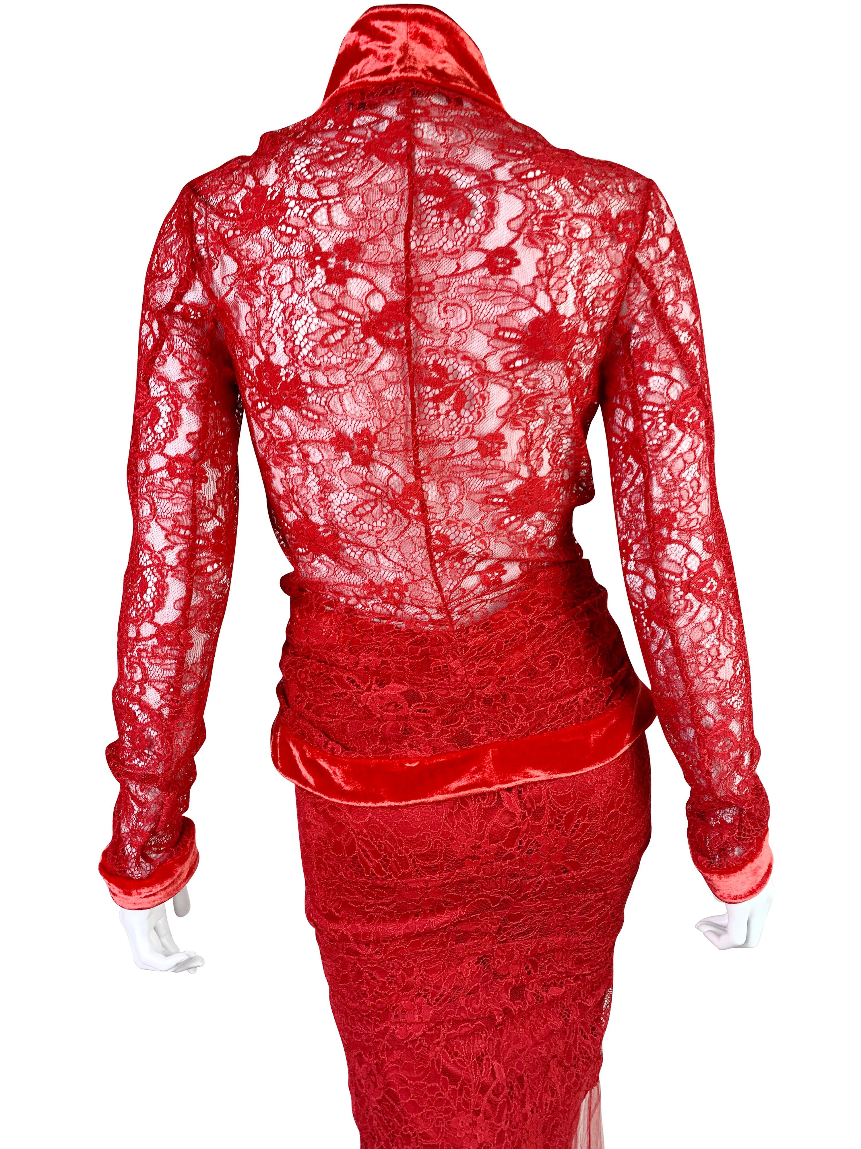 Women's Dior Fall 2003 RTW Red Lace Set For Sale