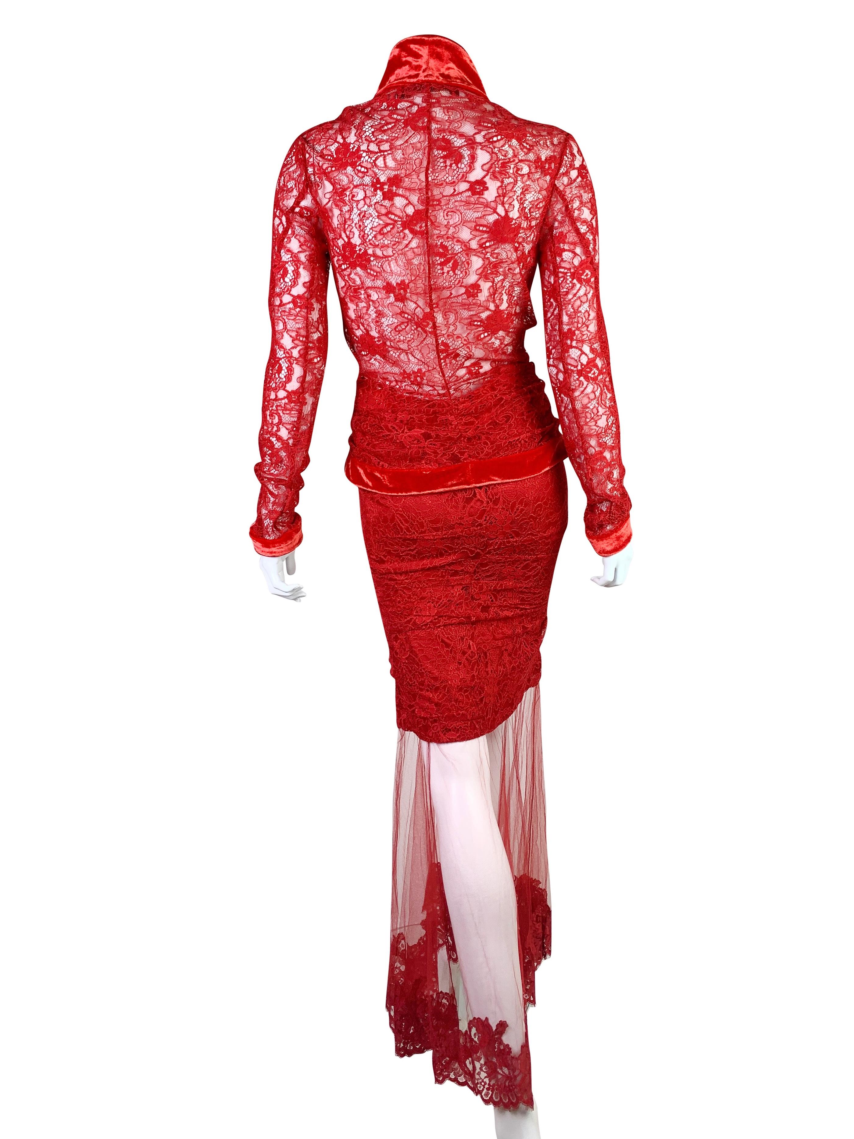 Dior Fall 2003 RTW Red Lace Set For Sale 2
