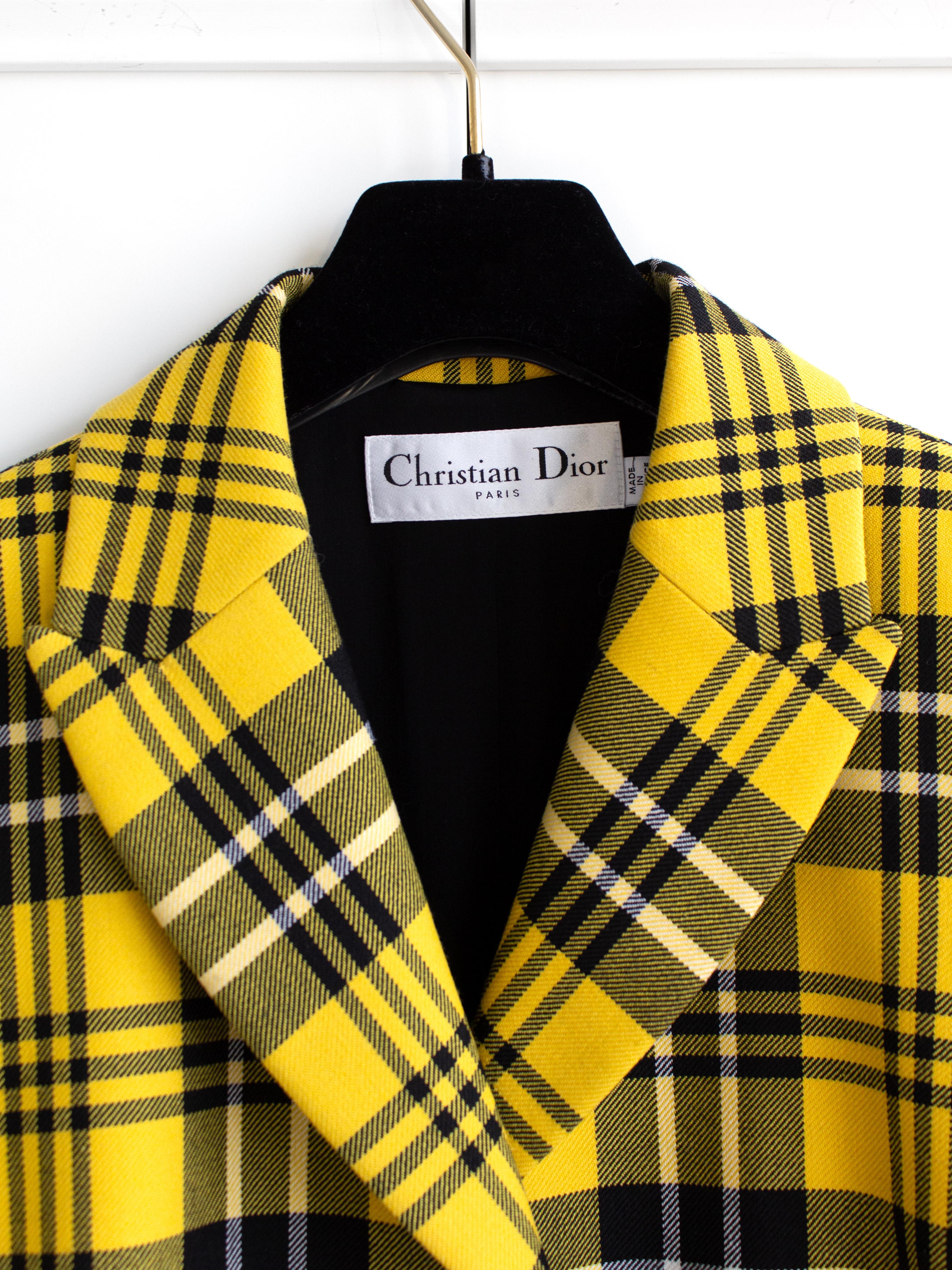Women's Dior Fall/Winter 2022 Yellow Black Plaid Bar Clueless Blazer Jacket
