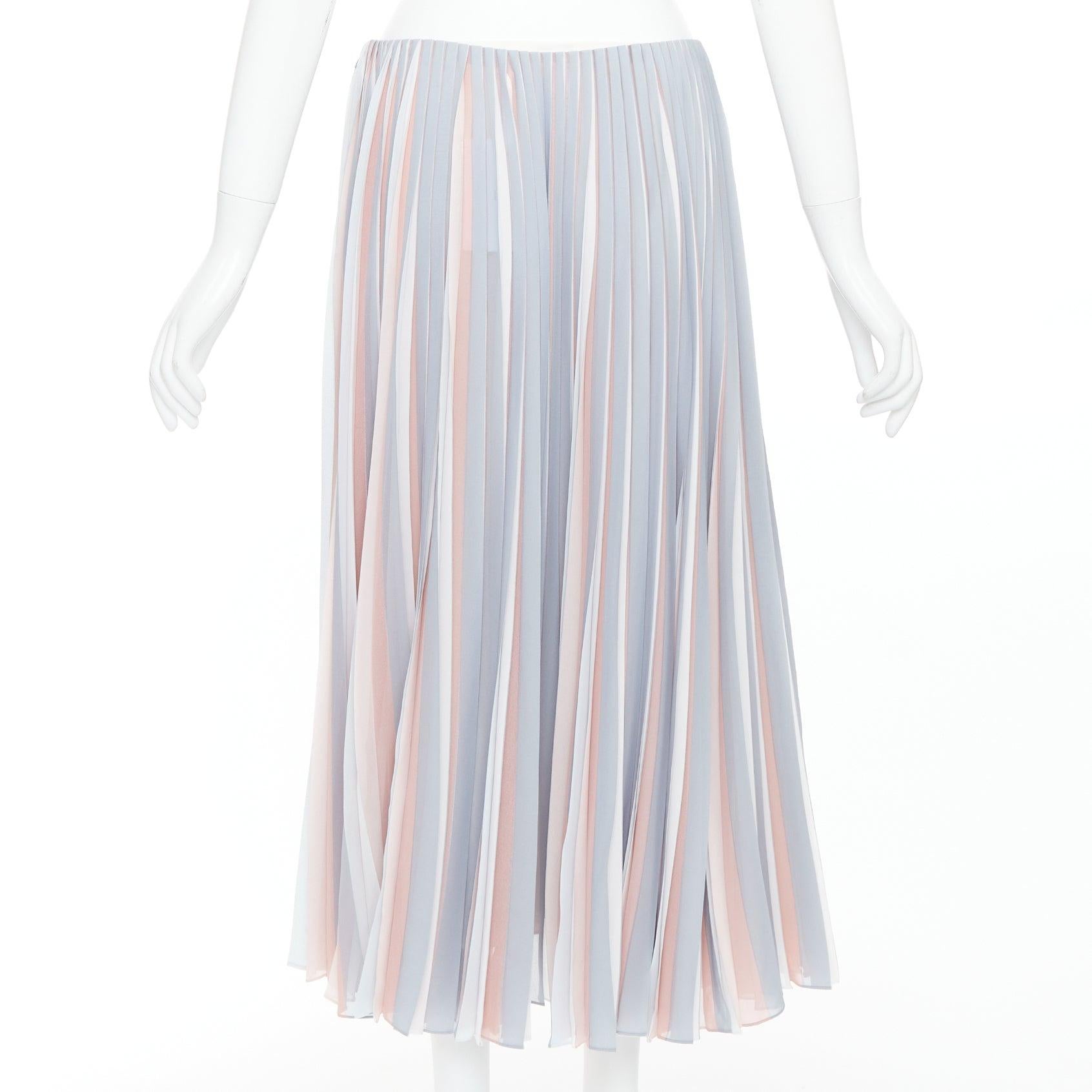 Women's DIOR Fantaisie pink grey tricolor pleated midi skirt FR42 XL For Sale