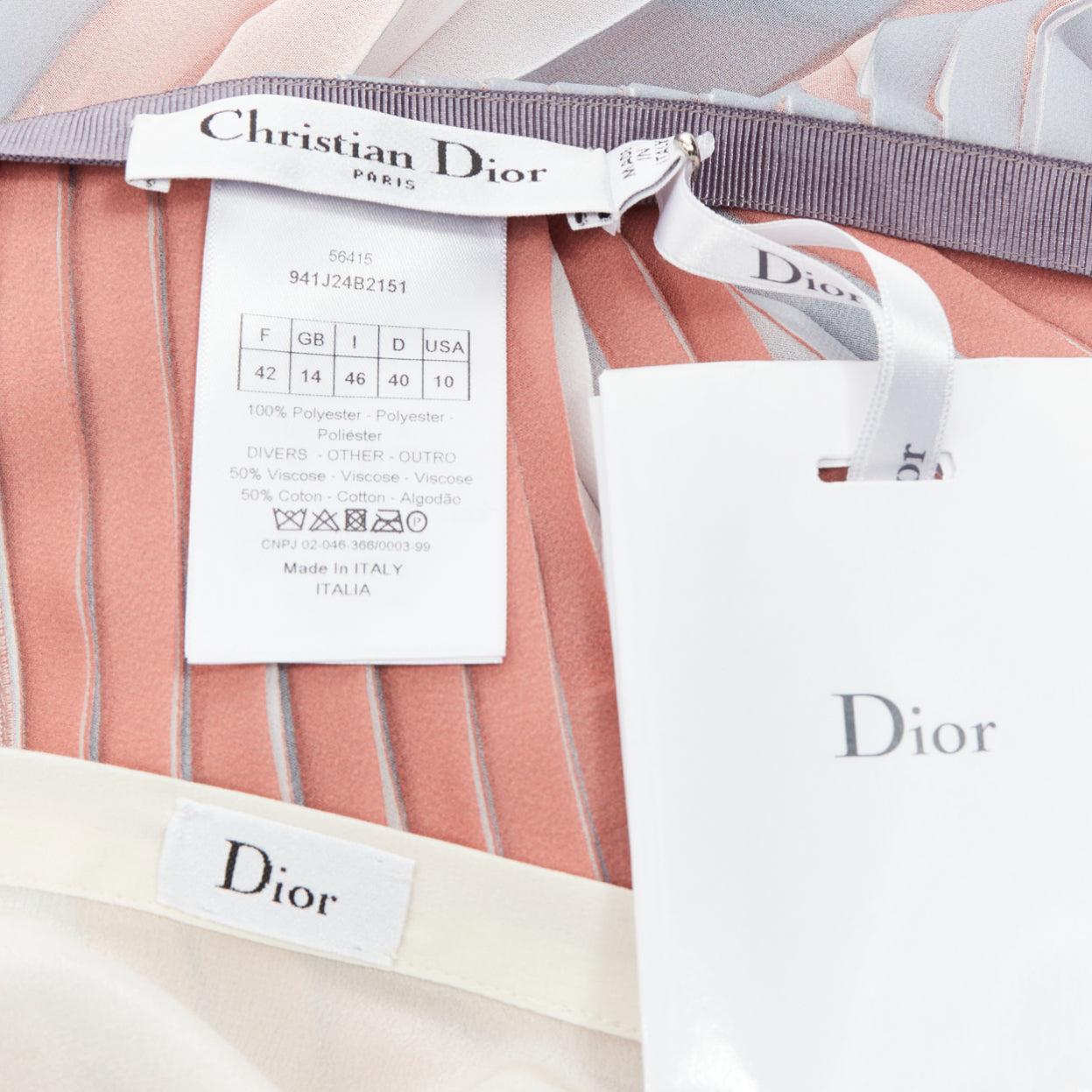 DIOR Fantaisie pink grey tricolor pleated midi skirt FR42 XL For Sale 3