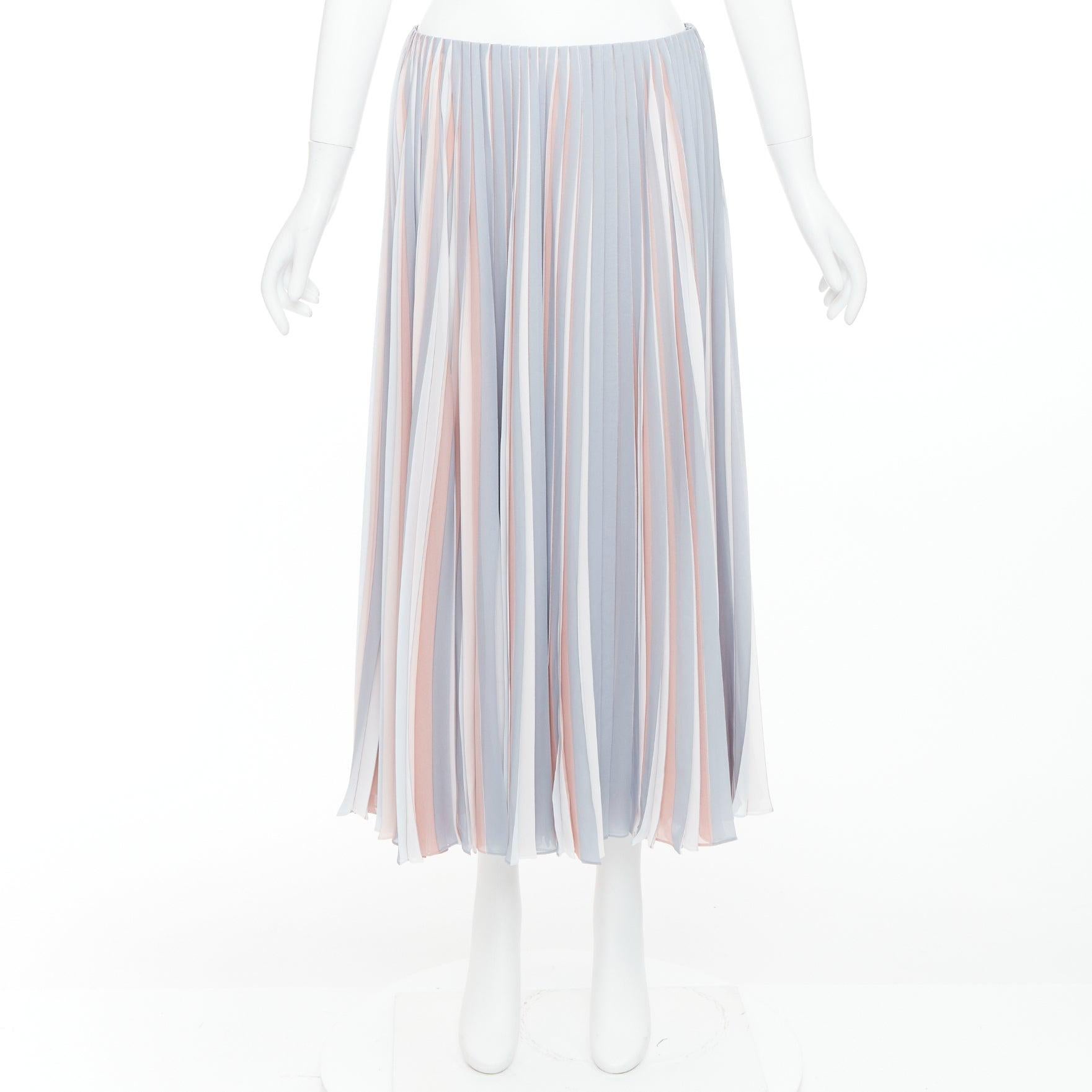DIOR Fantaisie pink grey tricolor pleated midi skirt FR42 XL For Sale 4