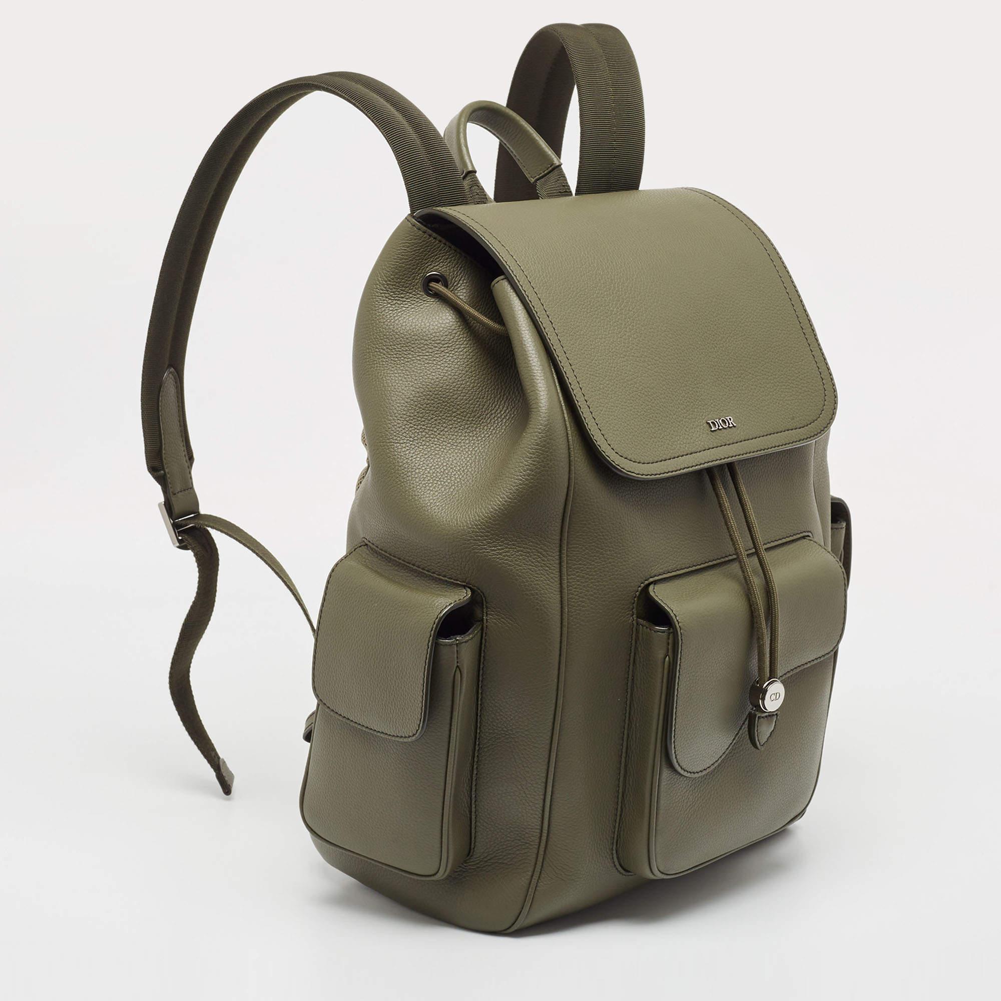 Dior Fatigue Green Leather Saddle Backpack 2