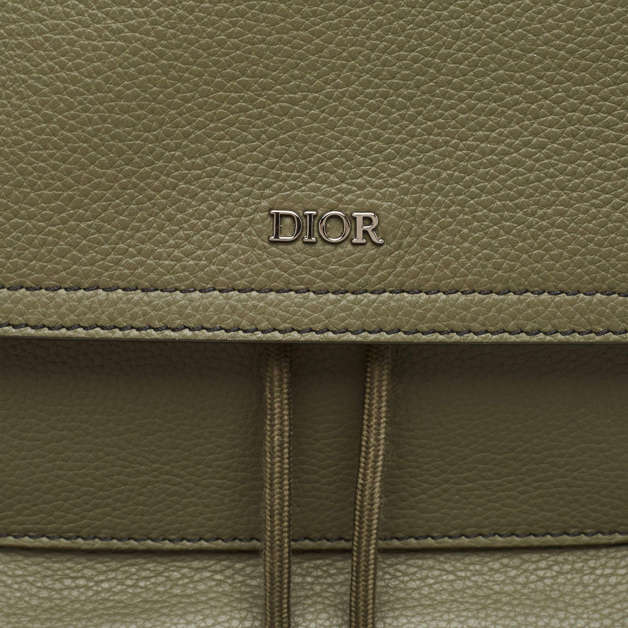 Dior Fatigue Green Leather Saddle Backpack 3