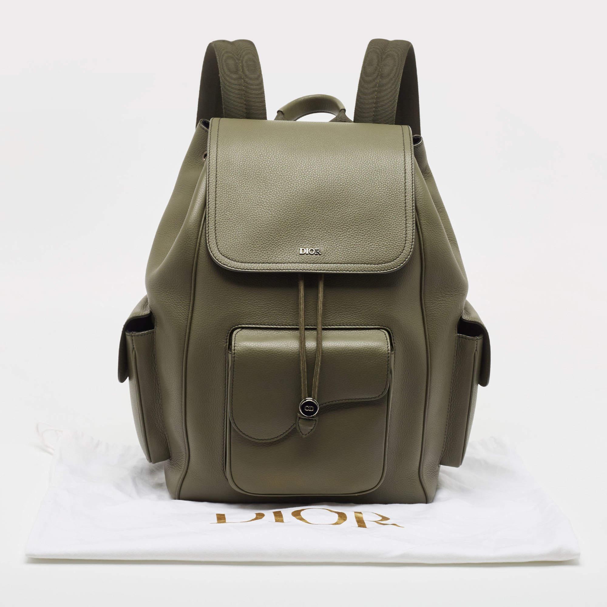 Dior Fatigue Green Leather Saddle Backpack 4