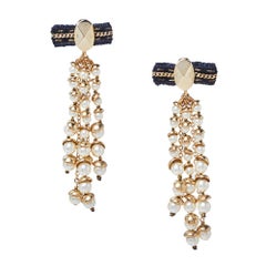 Dior Faux Pearl Gold Tone Long Drop Earrings