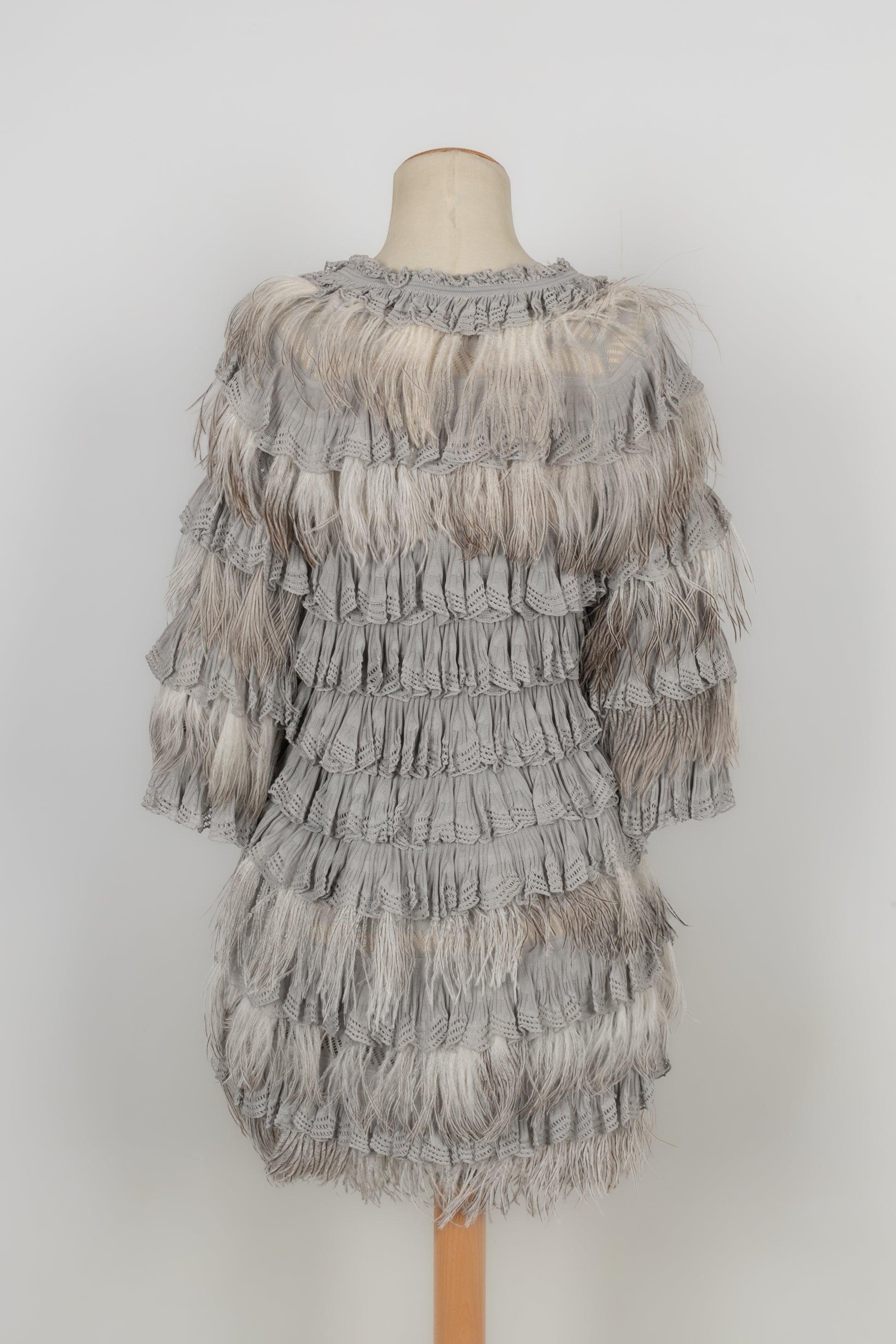 Gris Veste en plumes et dentelle Dior automne 2011 en vente