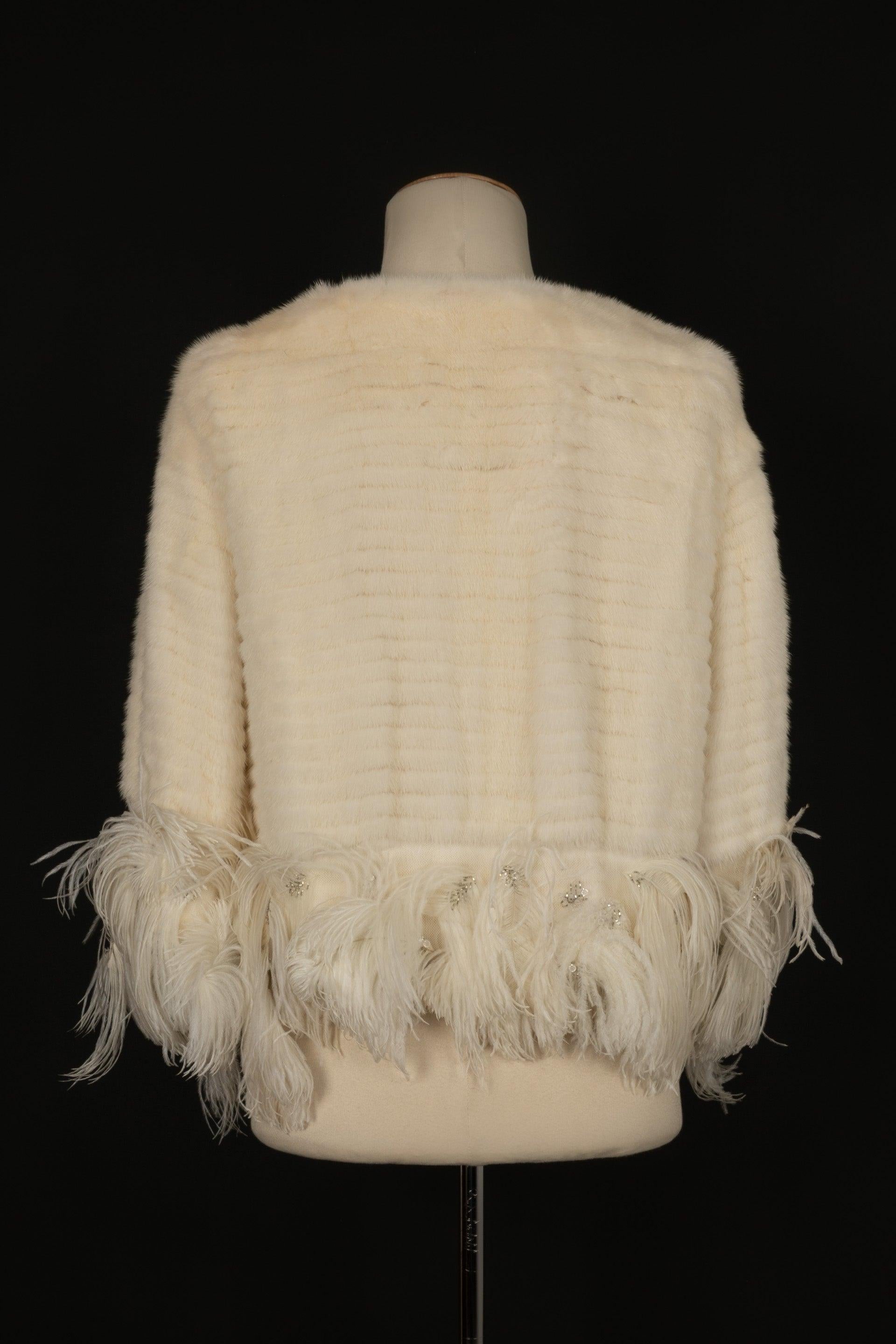 Beige Dior Feather and Mink Fur Short Jacket 36FR For Sale