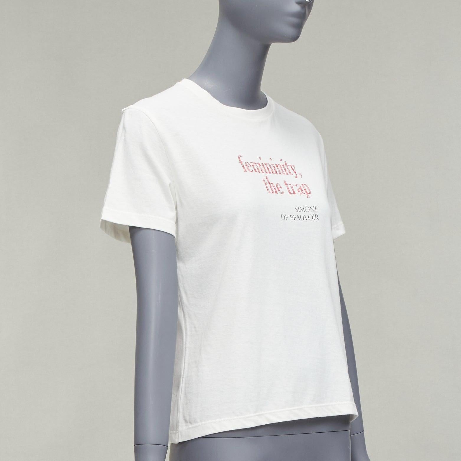 DIOR Feminity The Trap Simone De Beauvoir print white cotton linen tshirt XS In Good Condition For Sale In Hong Kong, NT