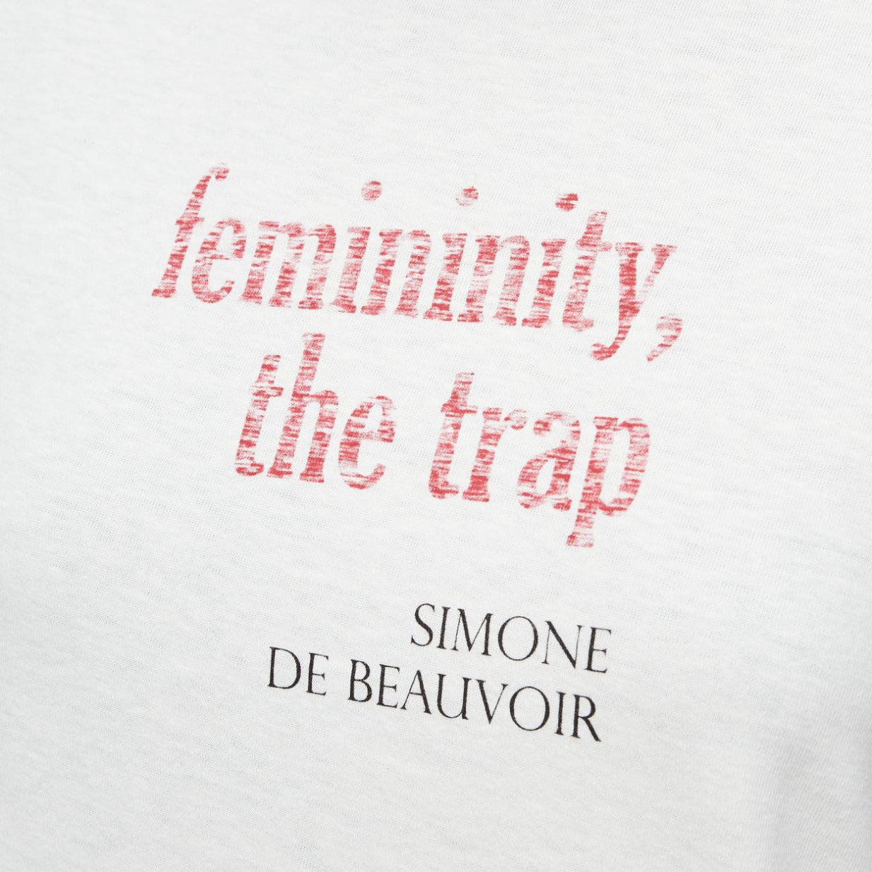 DIOR Feminity The Trap Simone De Beauvoir print white cotton linen tshirt XS For Sale 3