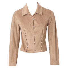 Giacca Dior aderente in pelle scamosciata con dettagli in metallo