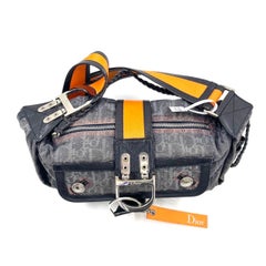 Dior Flight Medium Black Oblique Monogram Orange Strap Shoulder Bag