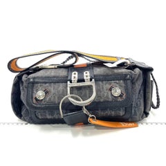 Dior Flight Medium Black Oblique Monogram Orange Strap Shoulder Bag