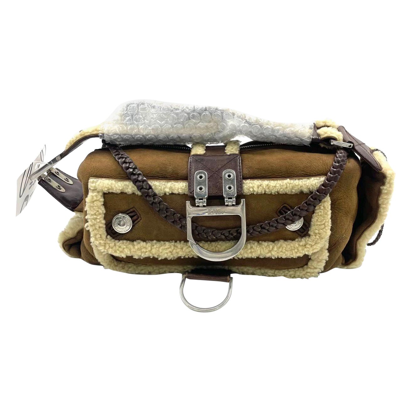 Dior Flight Medium Brown Shearling Leather Shoulder Bag