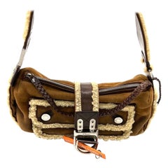 Dior Flight Medium Brown Shearling Leather Shoulder Bag with Orange tag