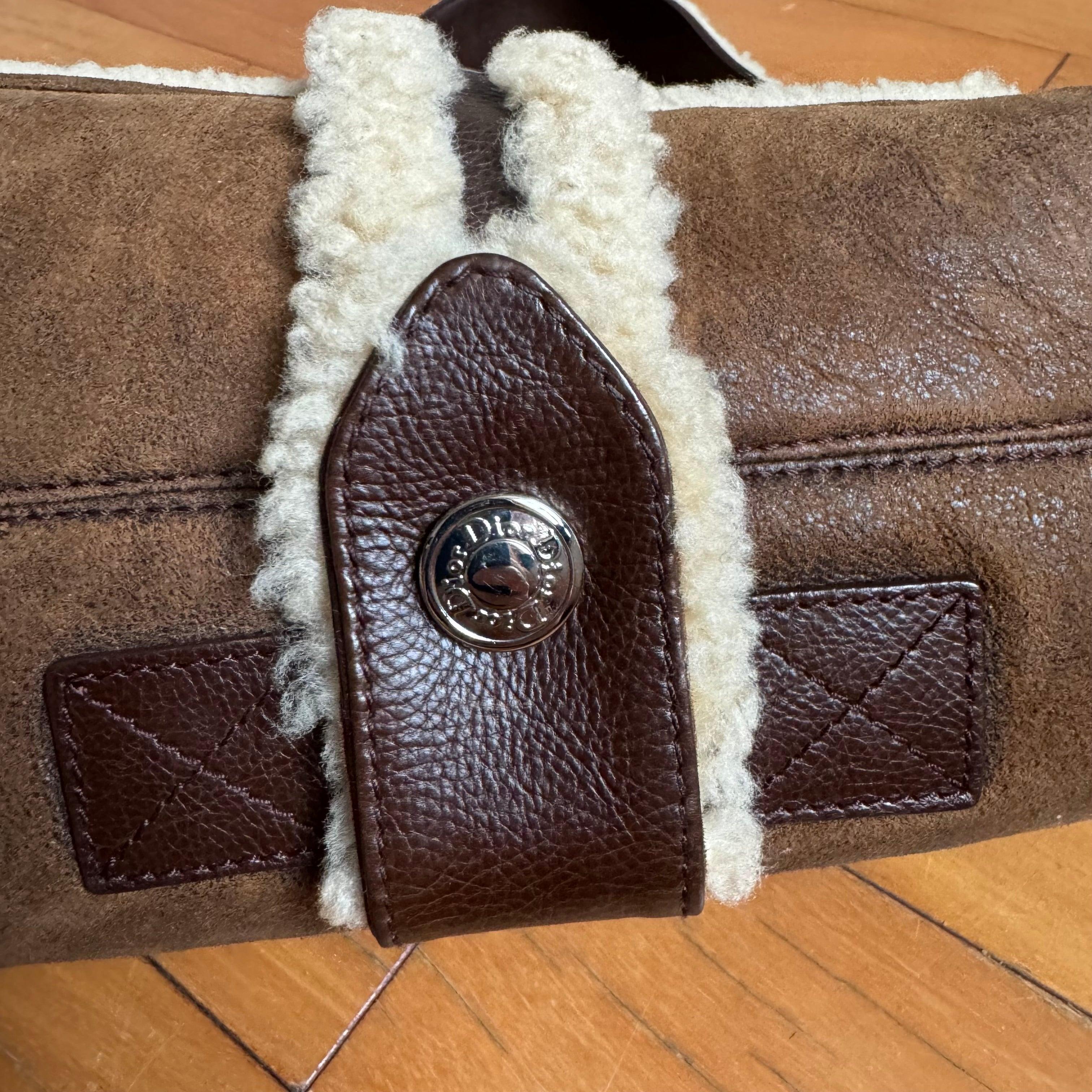 Dior Flight Medium Shoulder Bag Tan Brown Shearling For Sale 6