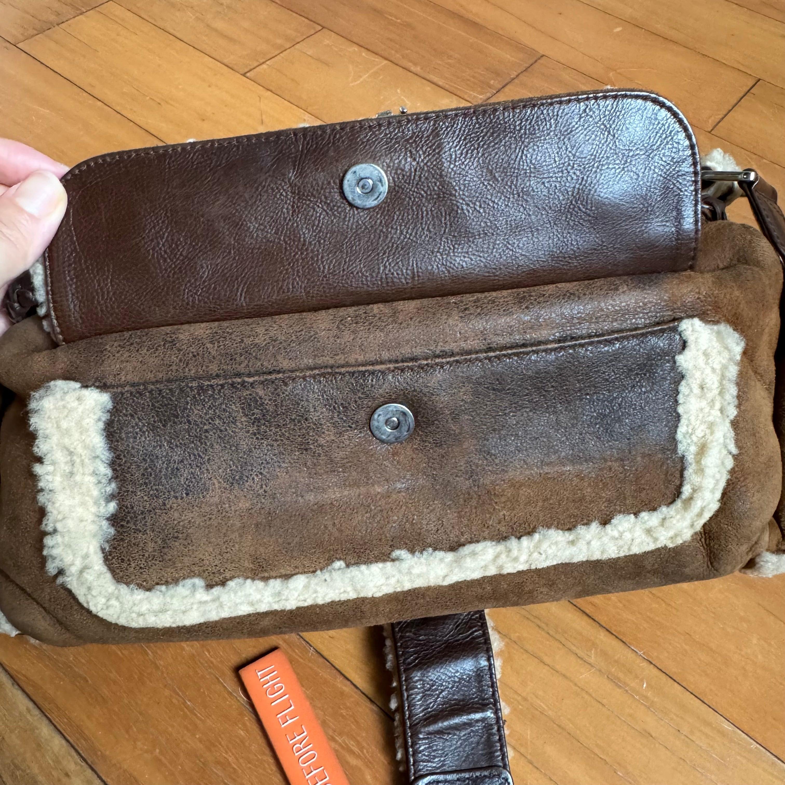 Dior Flight Medium Shoulder Bag Tan Brown Shearling For Sale 7
