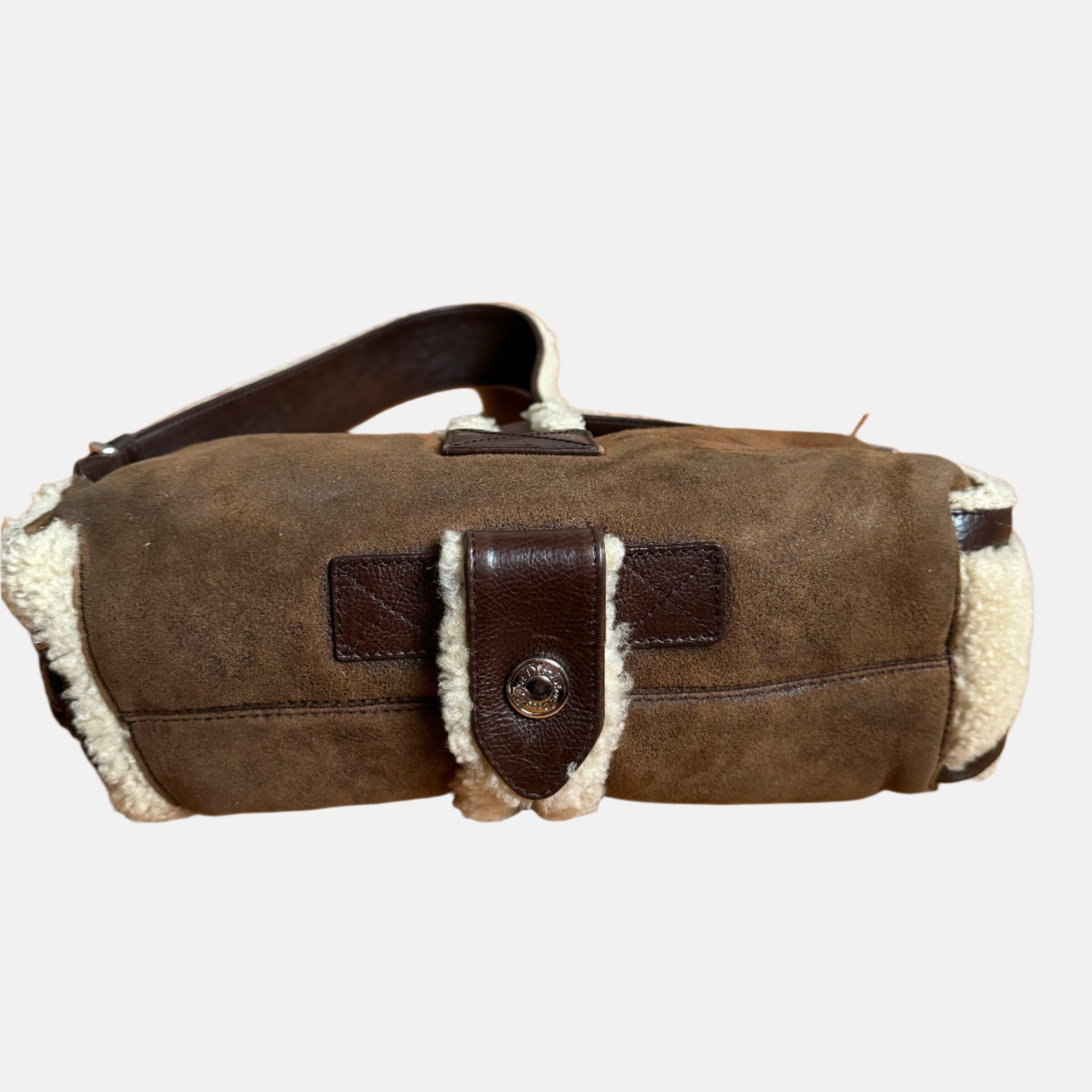 Women's Dior Flight Medium Shoulder Bag Tan Brown Shearling For Sale
