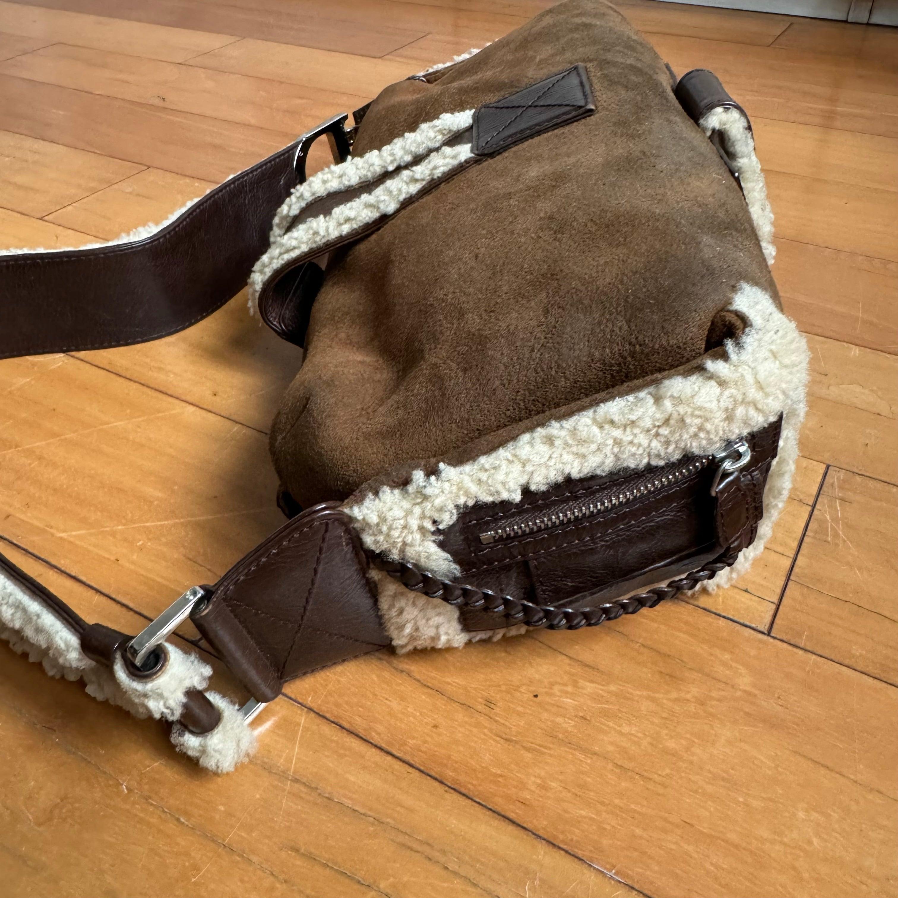Dior Flight Medium Shoulder Bag Tan Brown Shearling For Sale 2
