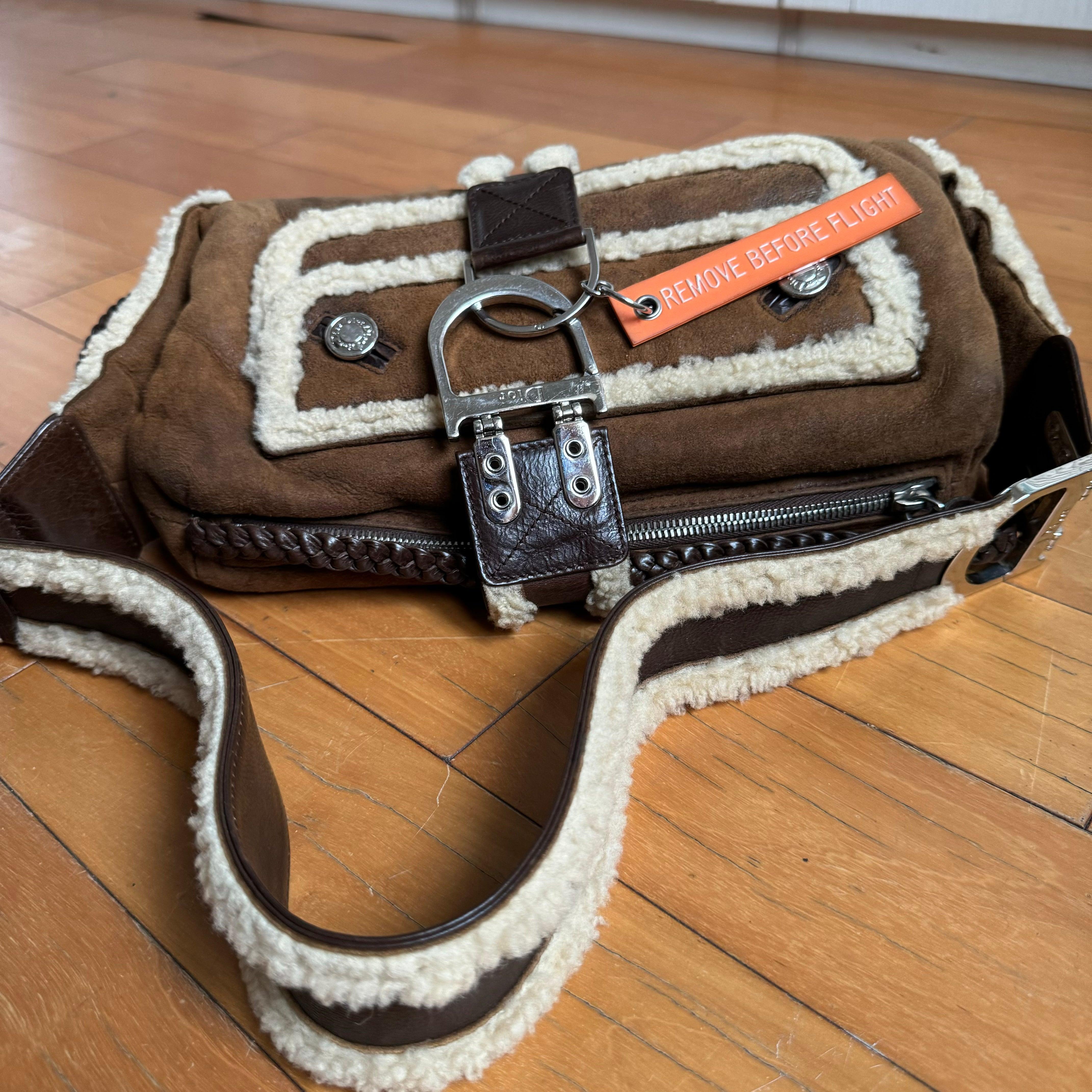 Dior Flight Medium Shoulder Bag Tan Brown Shearling For Sale 3