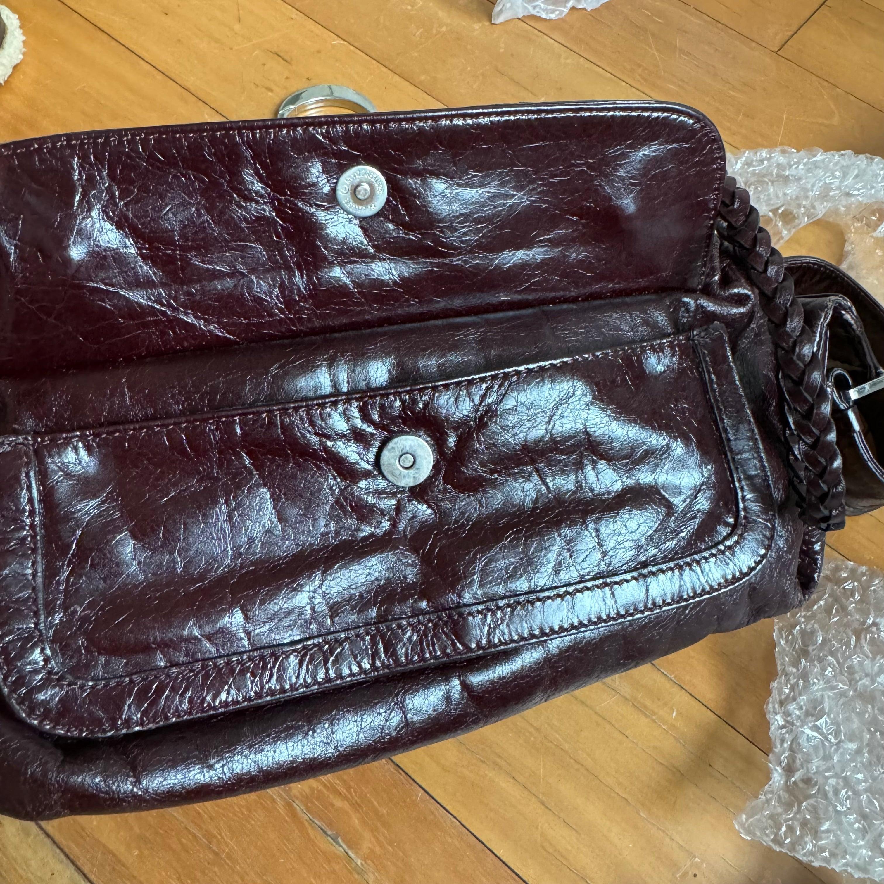 Dior Flight Medium Shoulder Bag Wine Burgundy Crumpled Patent Lambskin Leather For Sale 13