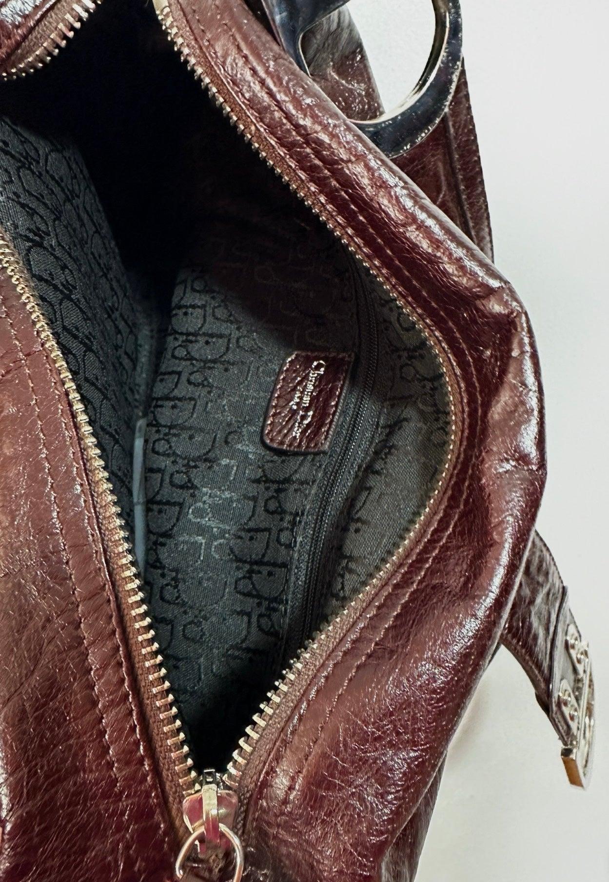 Women's Dior Flight Medium Shoulder Bag Wine Burgundy Crumpled Patent Lambskin Leather For Sale
