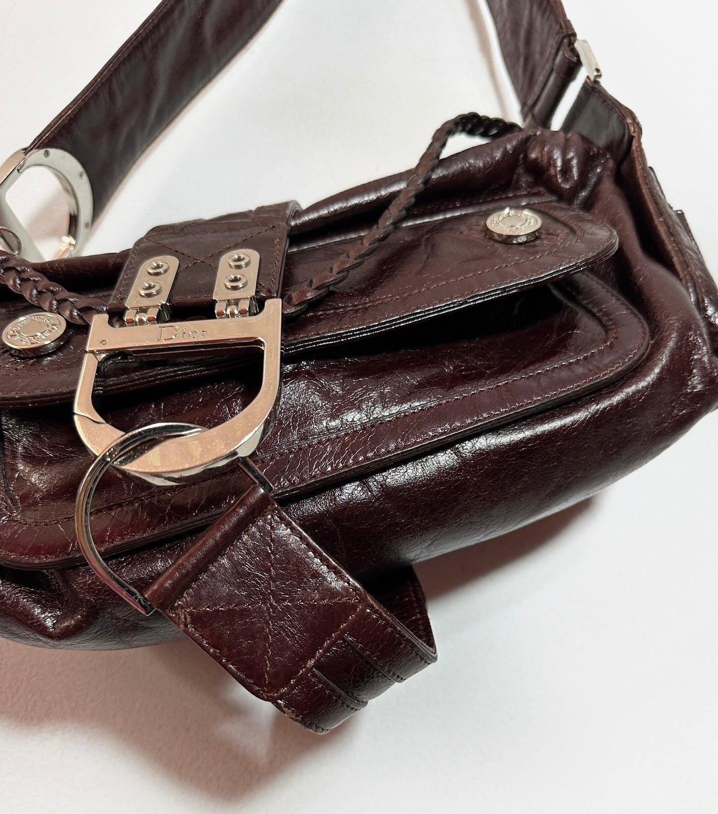 Dior Flight Medium Shoulder Bag Wine Burgundy Crumpled Patent Lambskin Leather For Sale 2