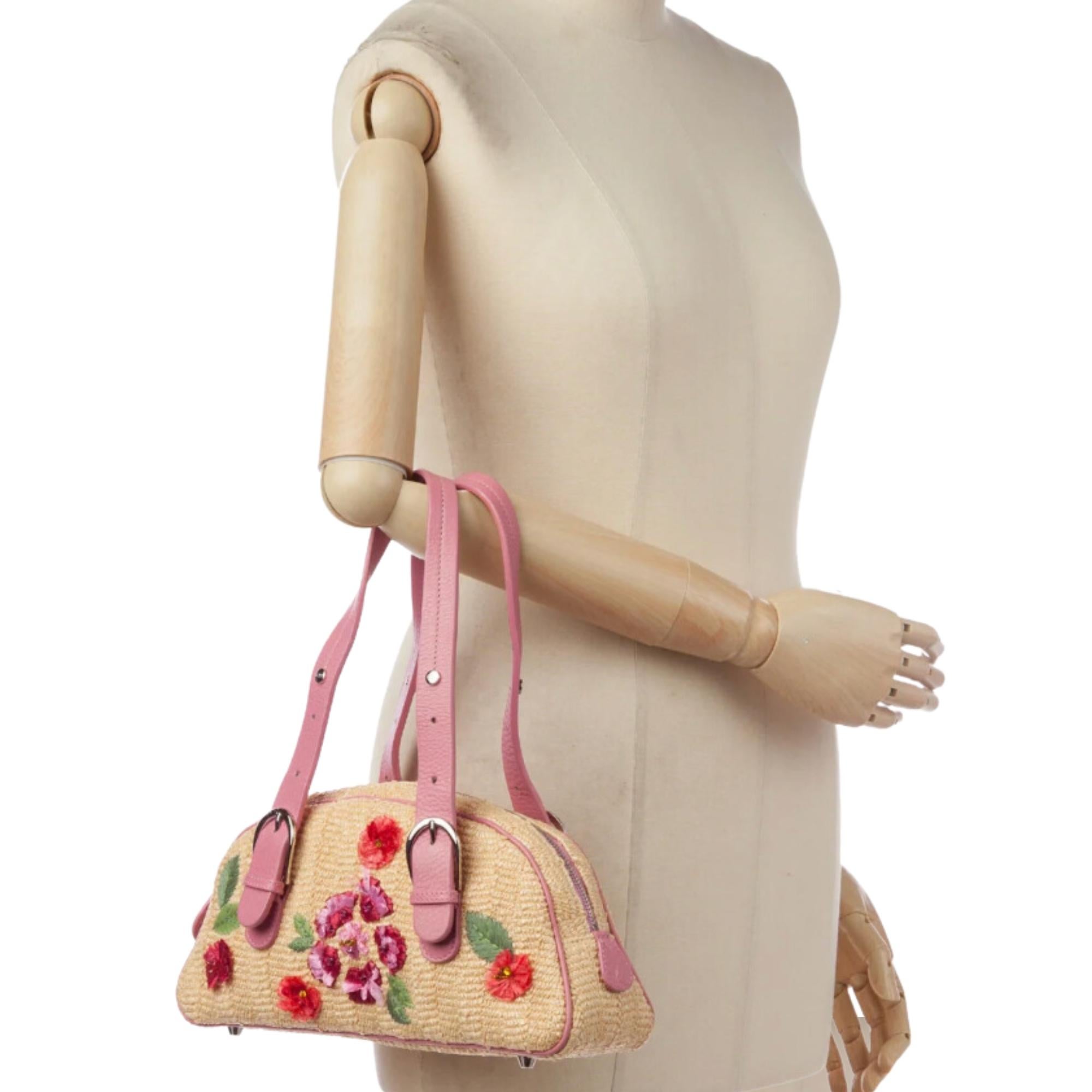 Dior Floral Embroidered Beige Straw Handbag For Sale 1