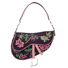Dior Floral bestickter Stoff und Lackleder Limited Edition Satteltasche mit Blumenmuster