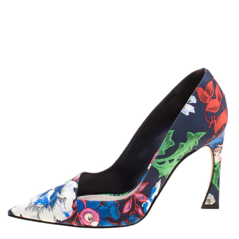 Dior Floral Printed Canvas Pointed Toe Pumps Size 37 3