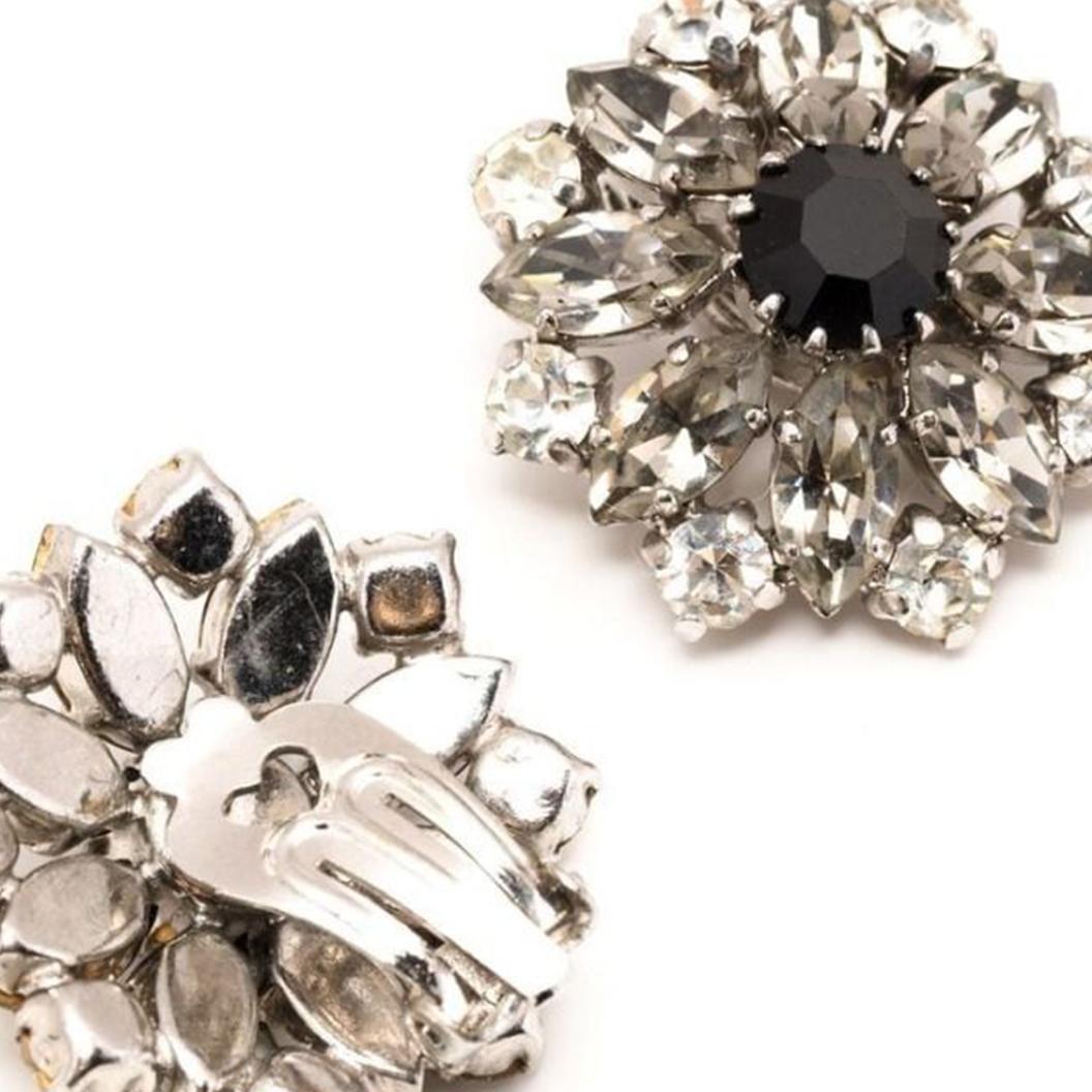 Women's Dior floral rhinestone clip-on earrings