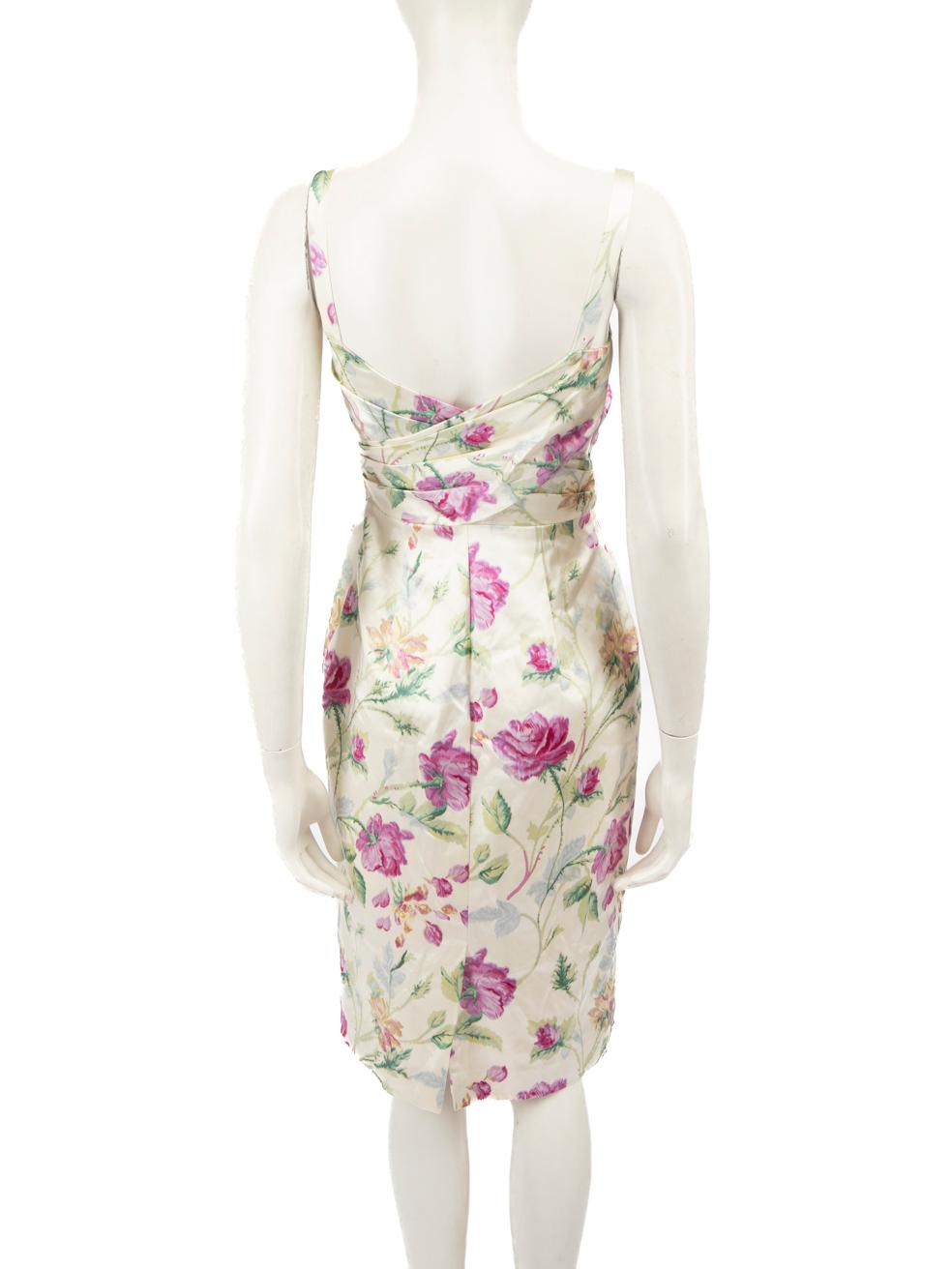 Beige Dior Floral Silk Pencil Midi Dress Size M