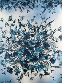 DIOR FLORAR SCARF 140 Blau & Marineblau