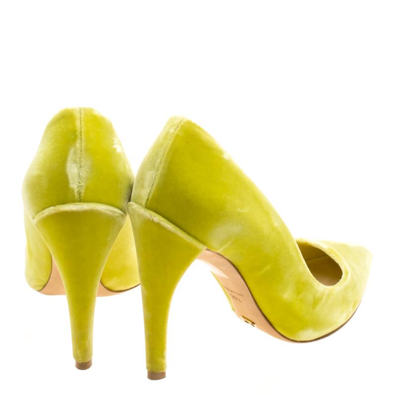 Dior Florescent Yellow Velvet Pointed Toe Pumps Size 37.5 1