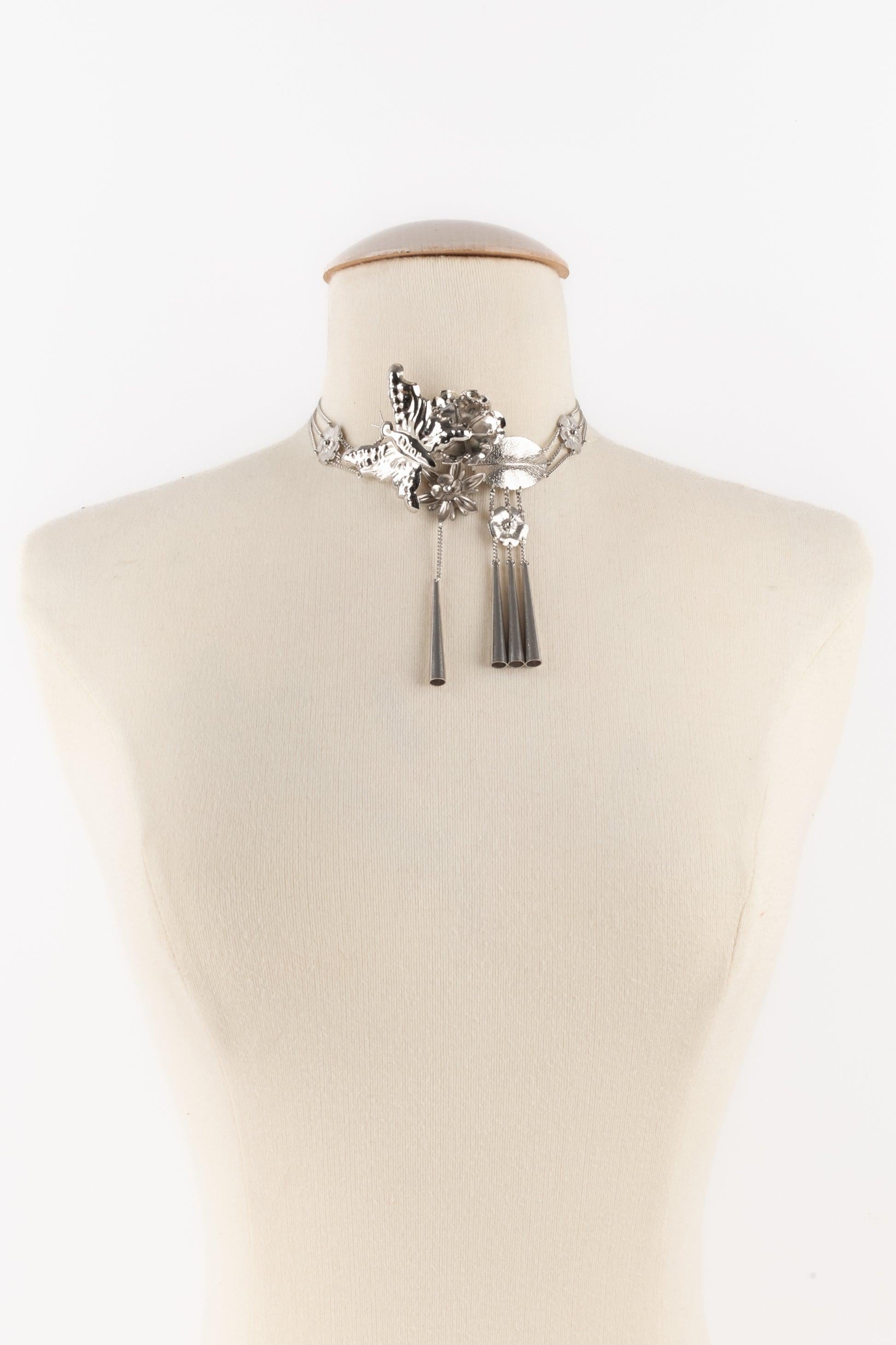 Women's Dior Flower and Butterfly Silvery Necklace, 2003 For Sale