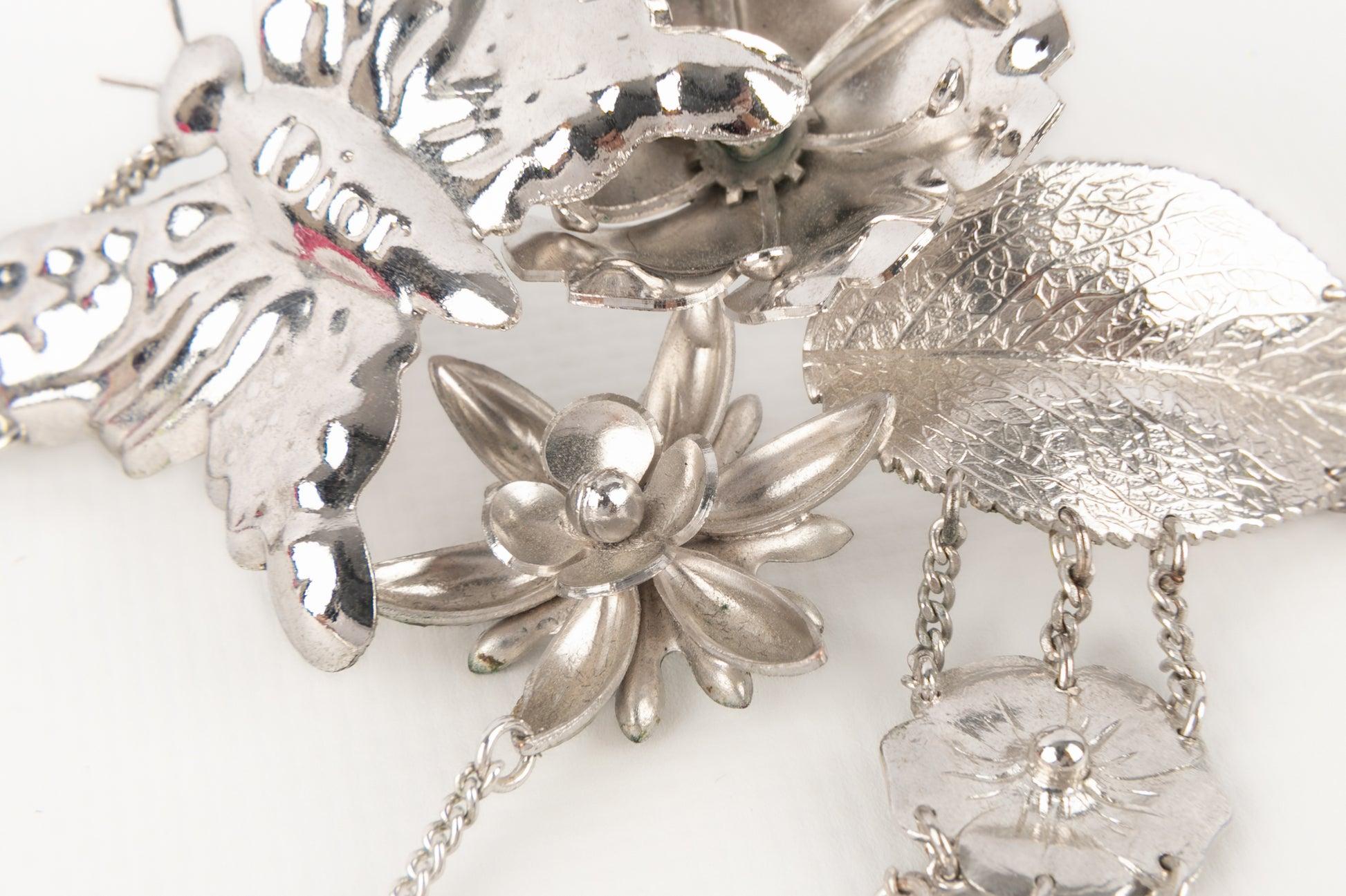 Dior Flower and Butterfly Silvery Necklace, 2003 For Sale 2