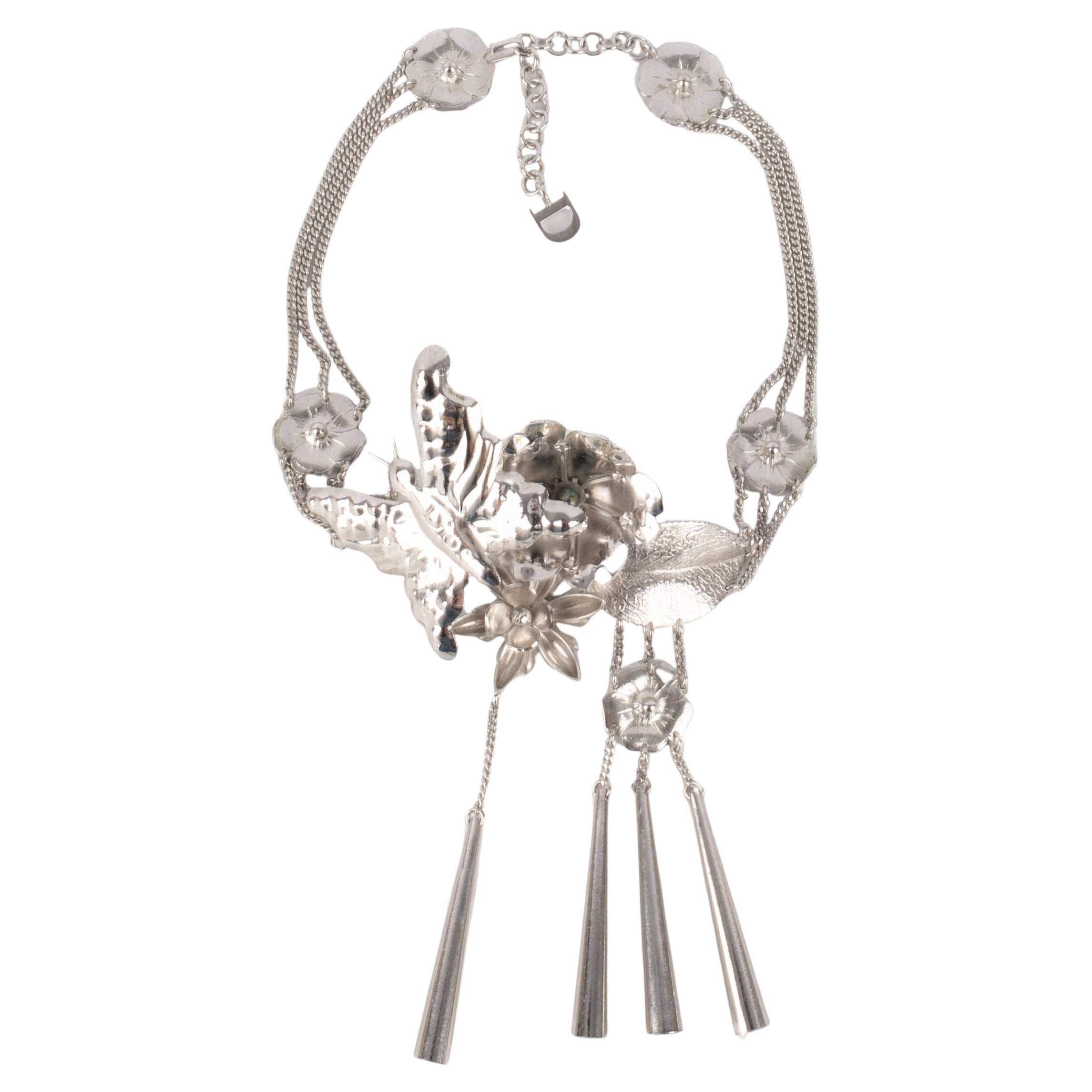 Dior Flower and Butterfly Silvery Necklace, 2003 For Sale