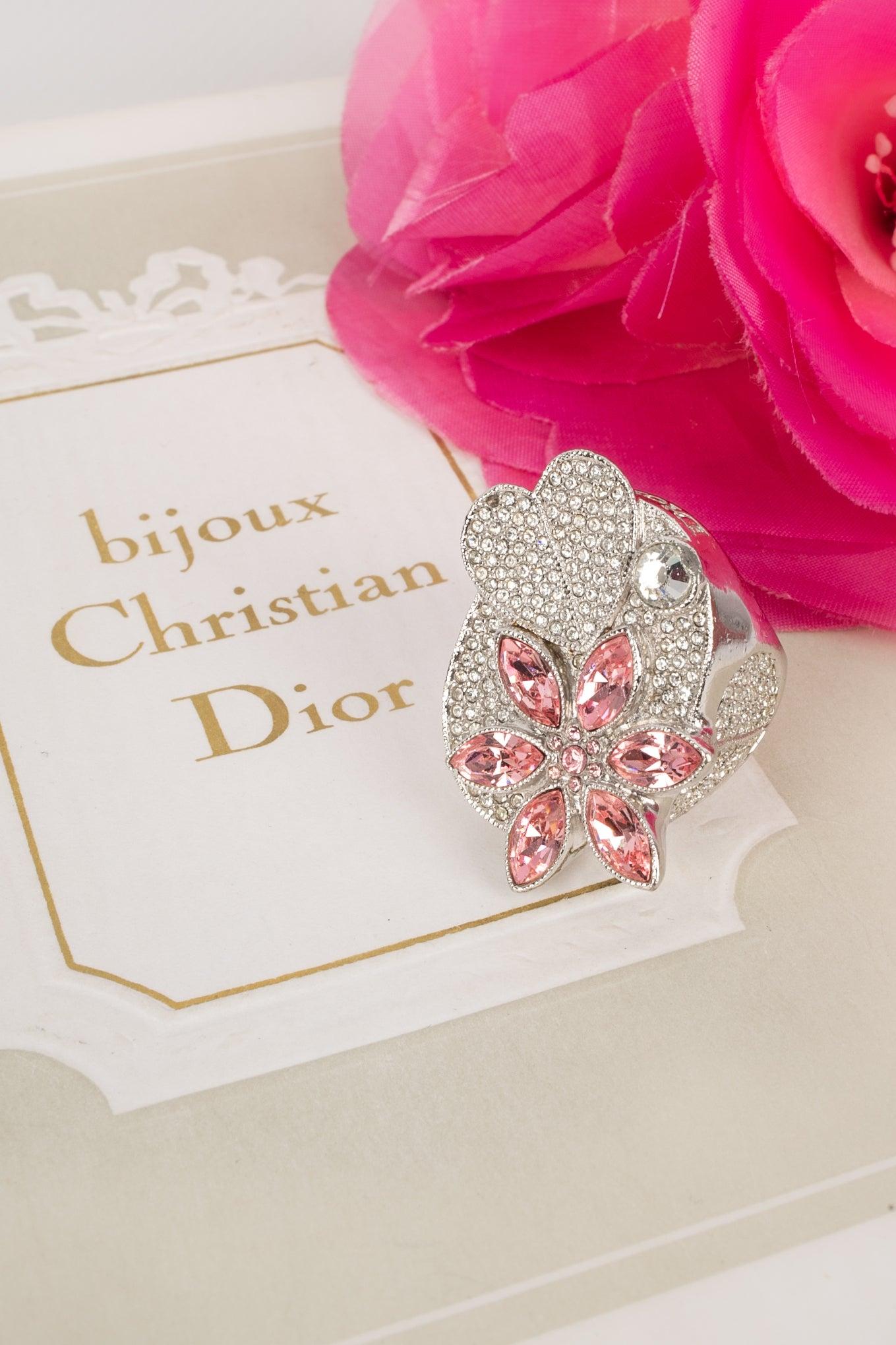 Dior Blumenring mit Strasssteinen im Angebot 5