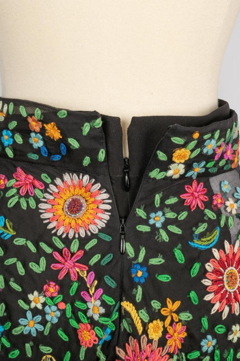 Dior Flowered Silk Skirt in Black Muslin For Sale 1