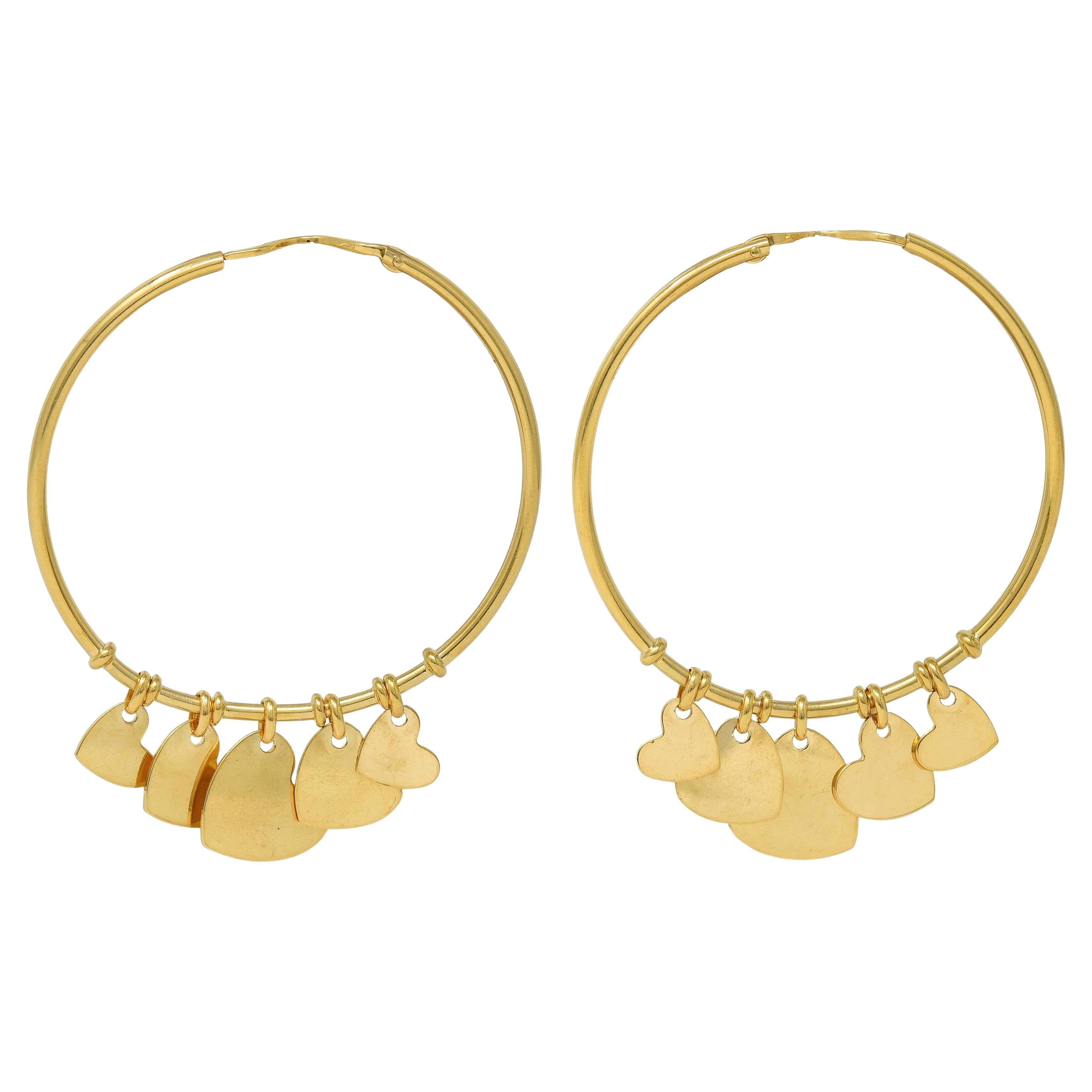 Pendientes de aro Dior French 18 Karat Yellow Gold Vintage Cœur Léger Heart Charm