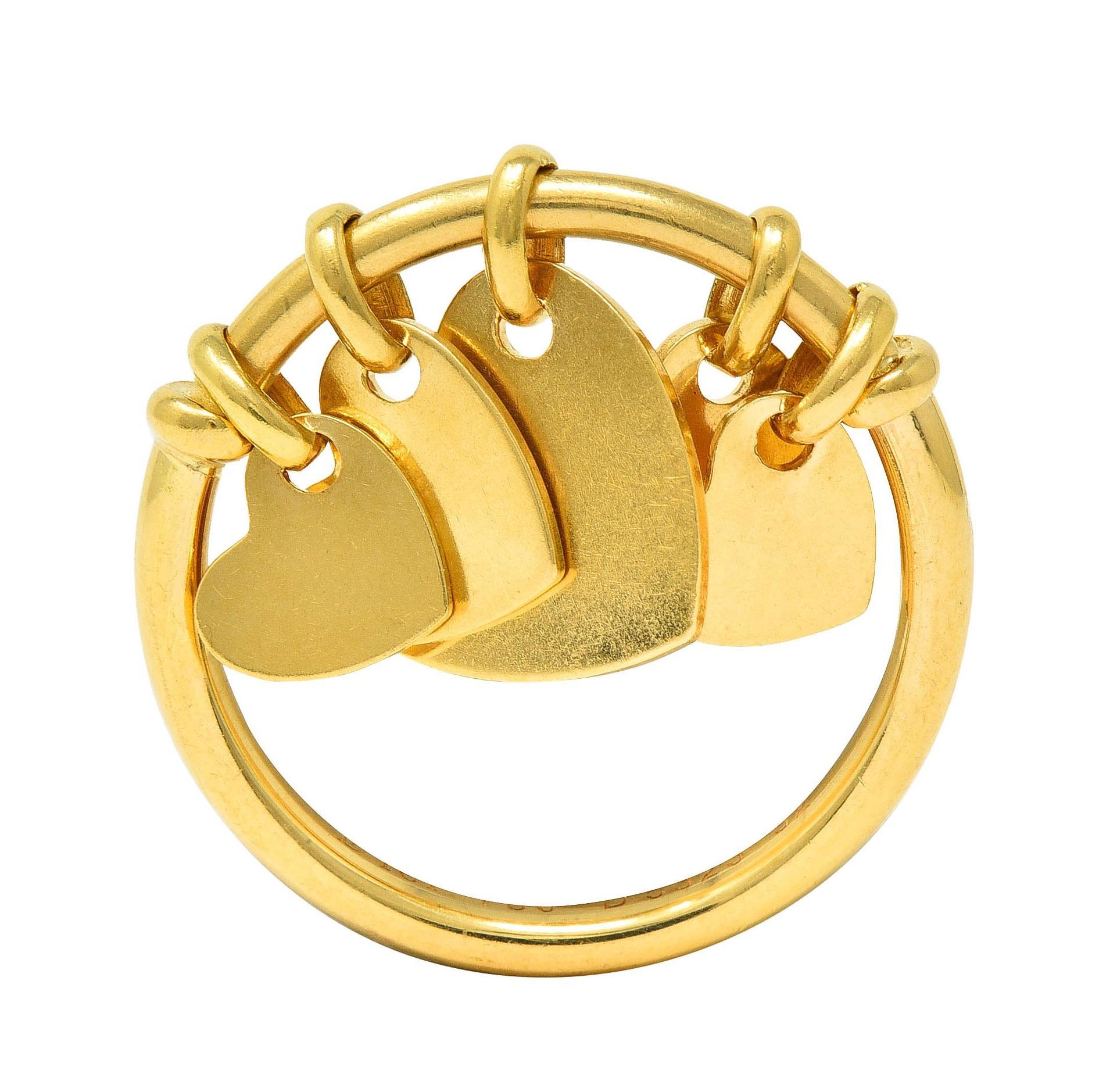 Dior French 2000's 18 Karat Yellow Gold Vintage Cœur Léger Heart Charm Ring 8