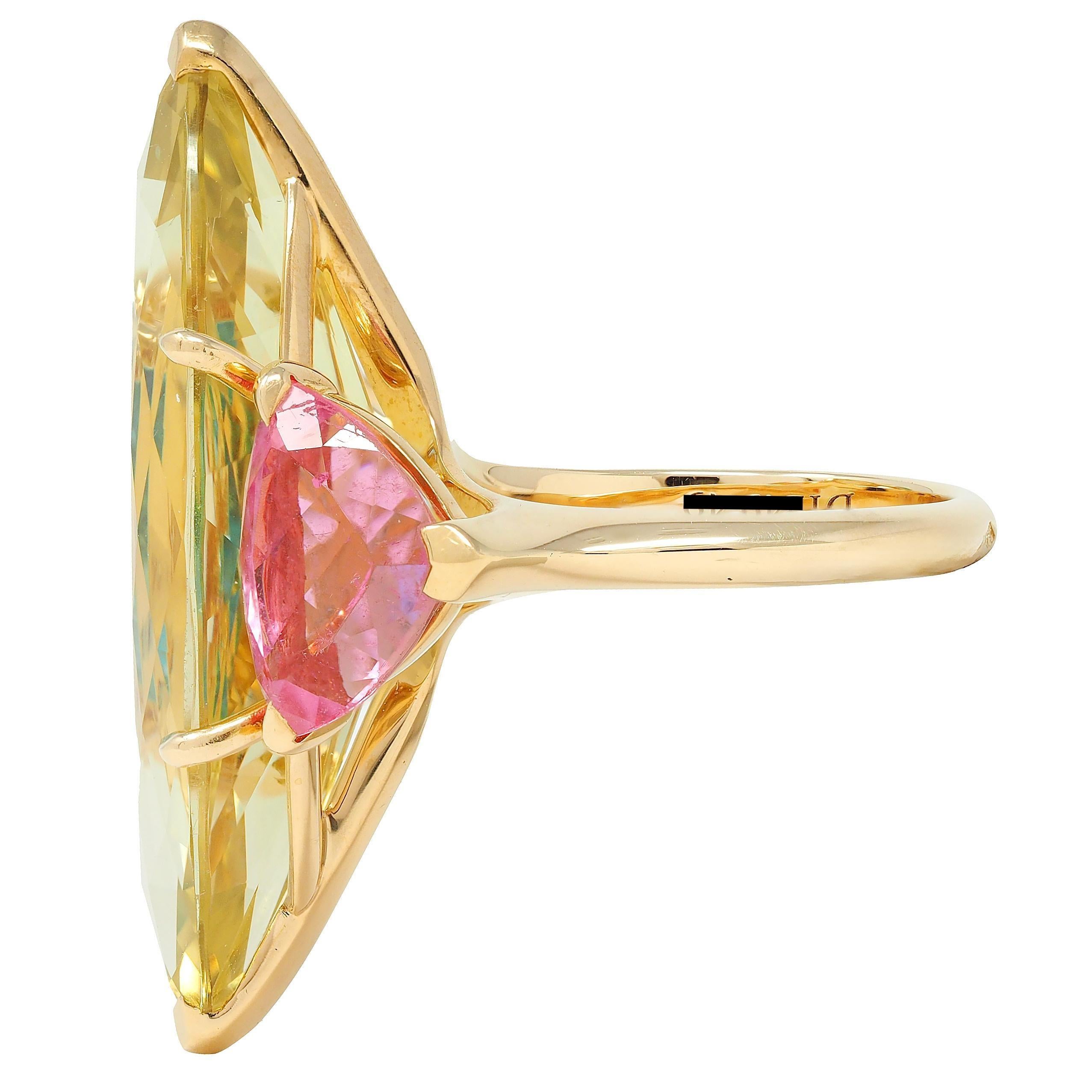 Anello cocktail con tre pietre in oro 18 carati con tormalina e quarzo limone francese Dior in vendita 2