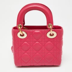 Dior Fuchsia Cannage Leather Mini Lady Dior Tote
