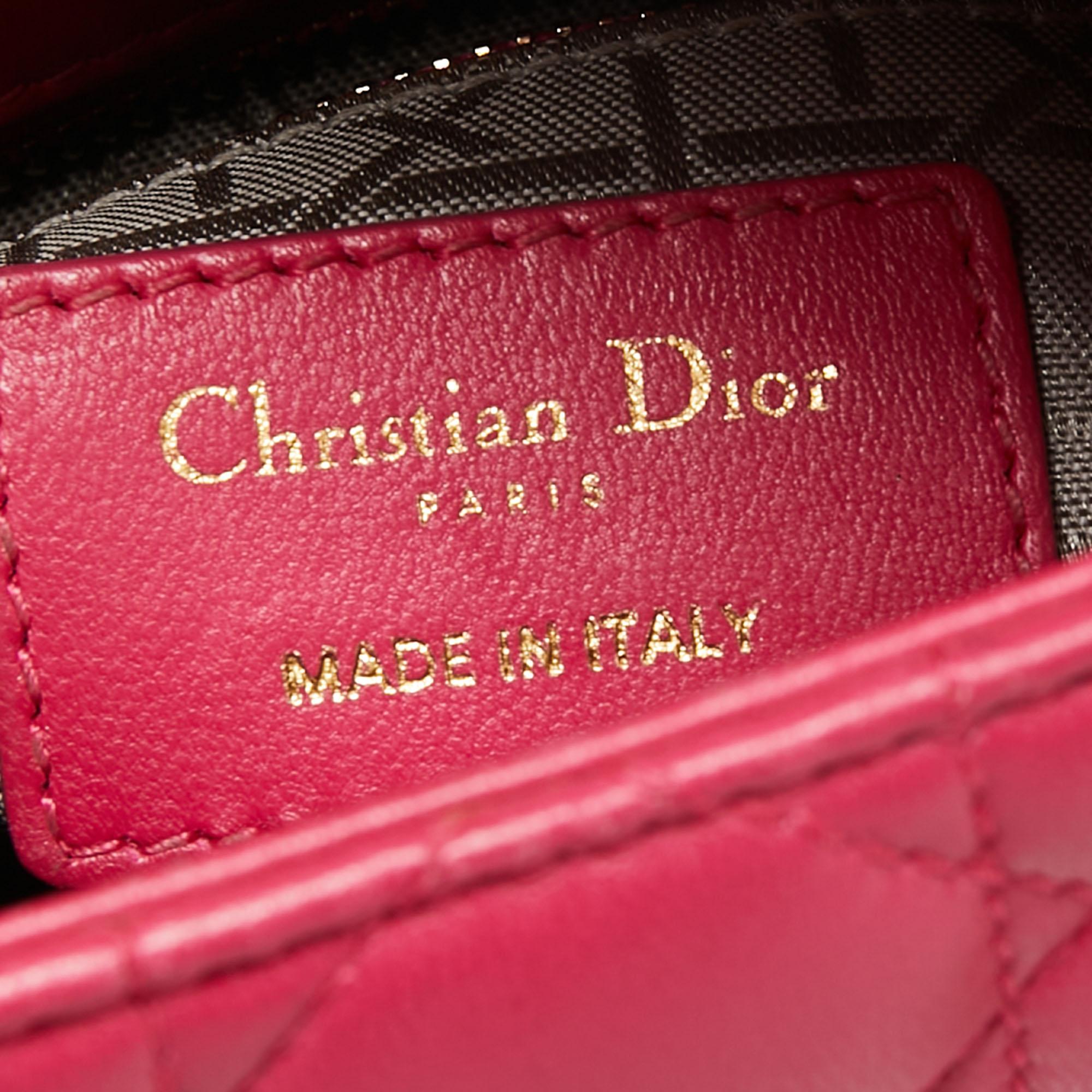 Dior Fuchsia Cannage Leather Mini Lady Dior Tote In Good Condition In Dubai, Al Qouz 2