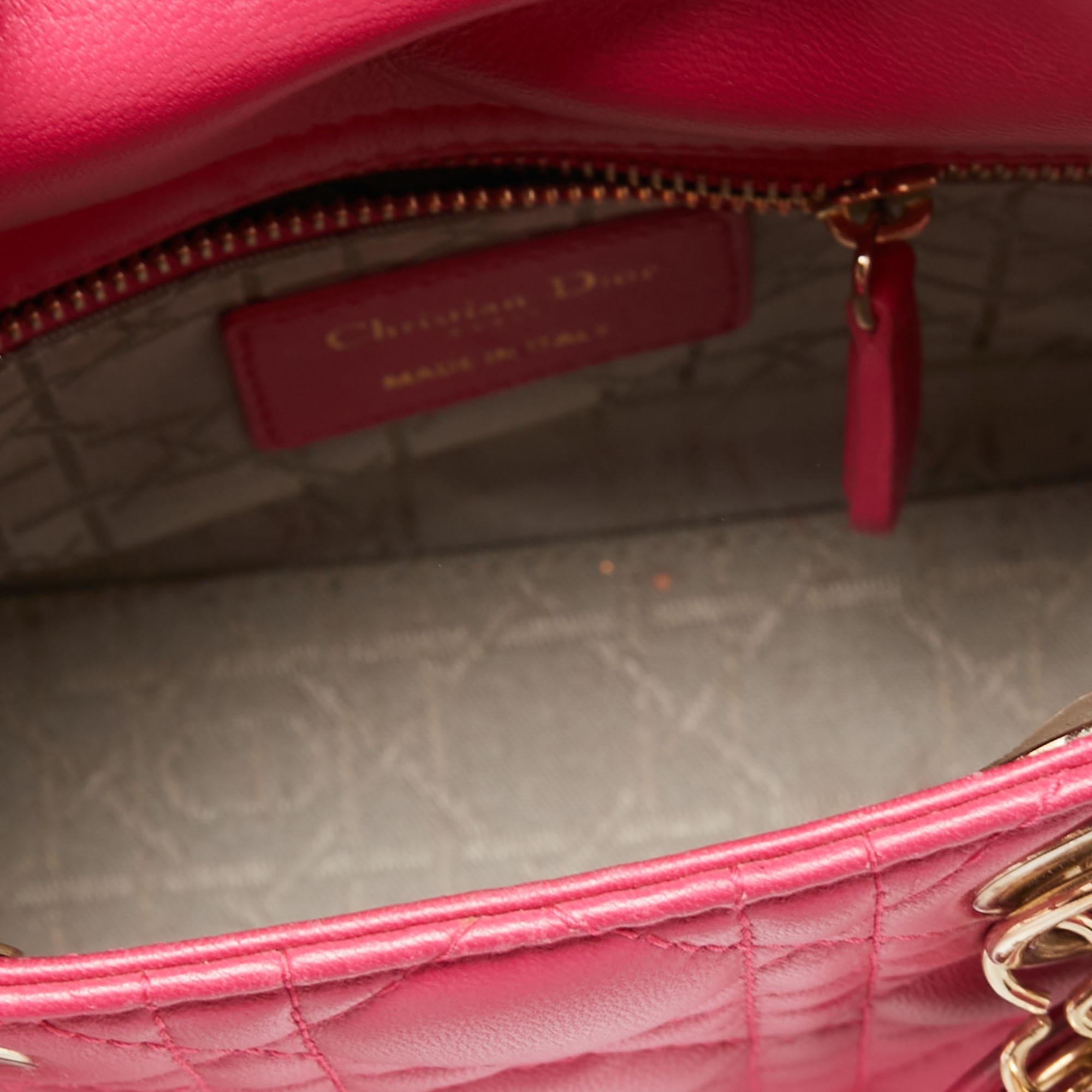 Women's Dior Fuchsia Cannage Leather Mini Lady Dior Tote